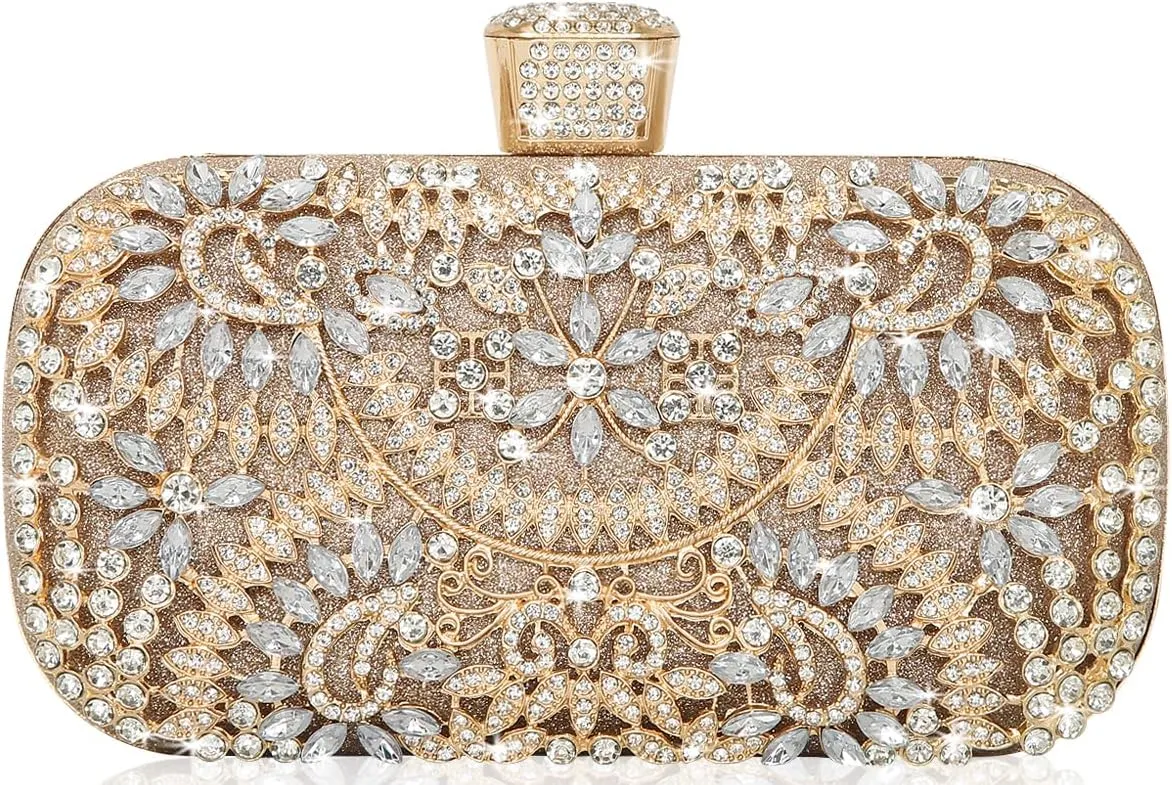 Covelin Women's Rhinestone Decorated Evening Bag, Tote Shoulder Crossbody Handbag with Chain