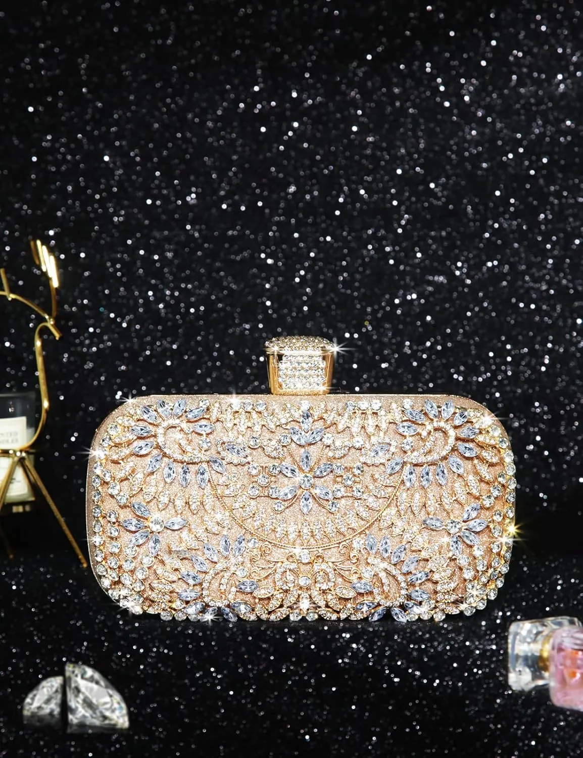 Covelin Women's Rhinestone Decorated Evening Bag, Tote Shoulder Crossbody Handbag with Chain