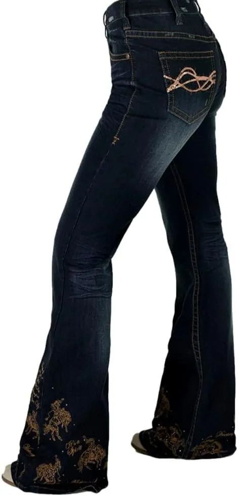 Cowgirl Tuff Western Jeans Womens Trouser High Waist Dark Wash JTFATR