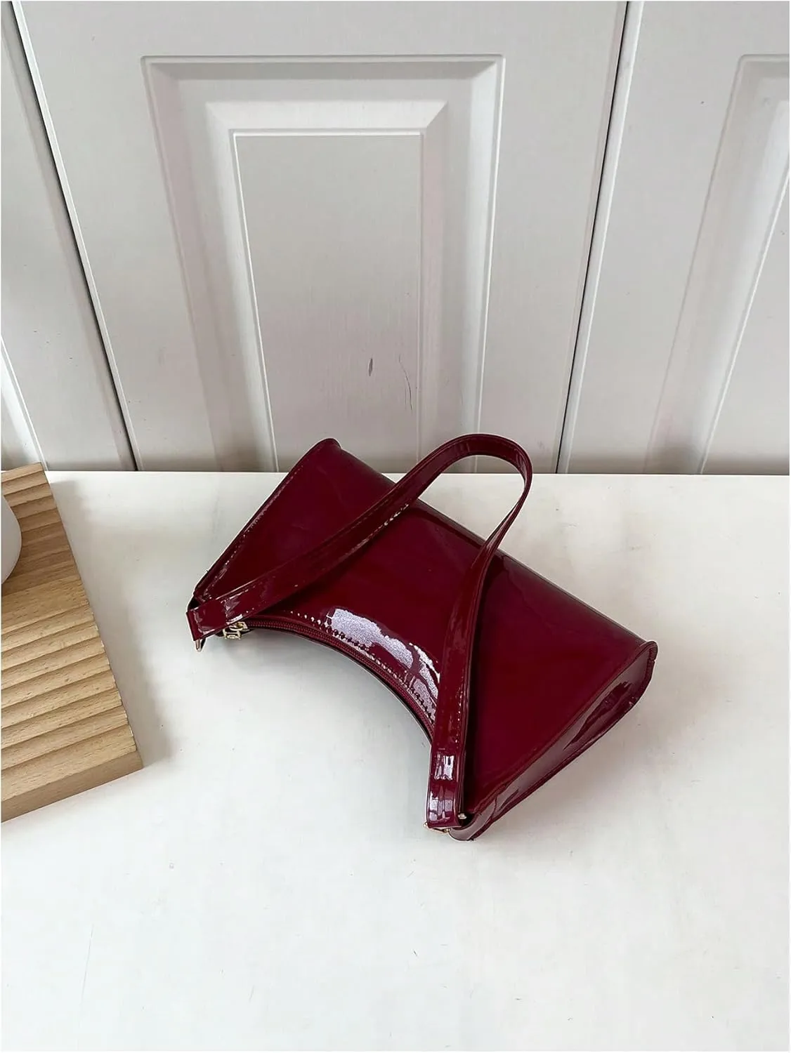COZYEASE Women's Shiny Patent Leather Shoulder Bag Zipper Top Handle Purse Handbags Trendy Evening Bag