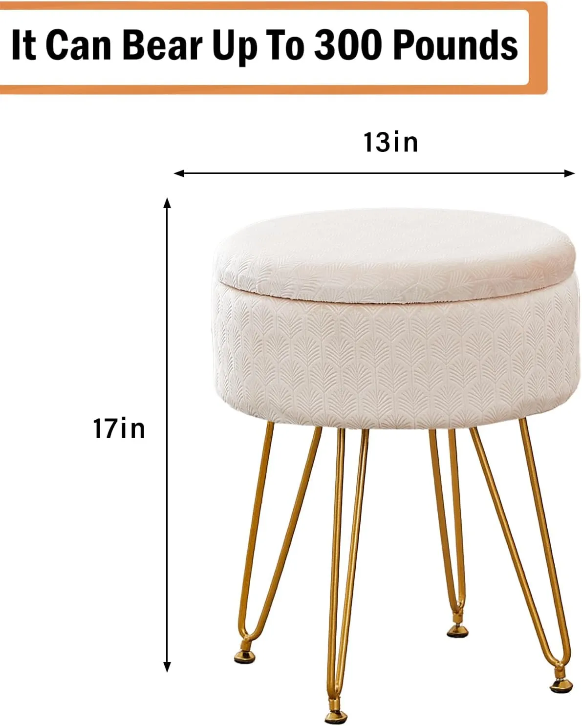 Cpintltr Modern Velvet Foot Rest Stool Upholstered Round Storage Ottomans Multipurpose Dressing Stools Luxury Home Decor Ottoman Coffee Table Top Cover Footstool with Metal Legs for Couch Beige