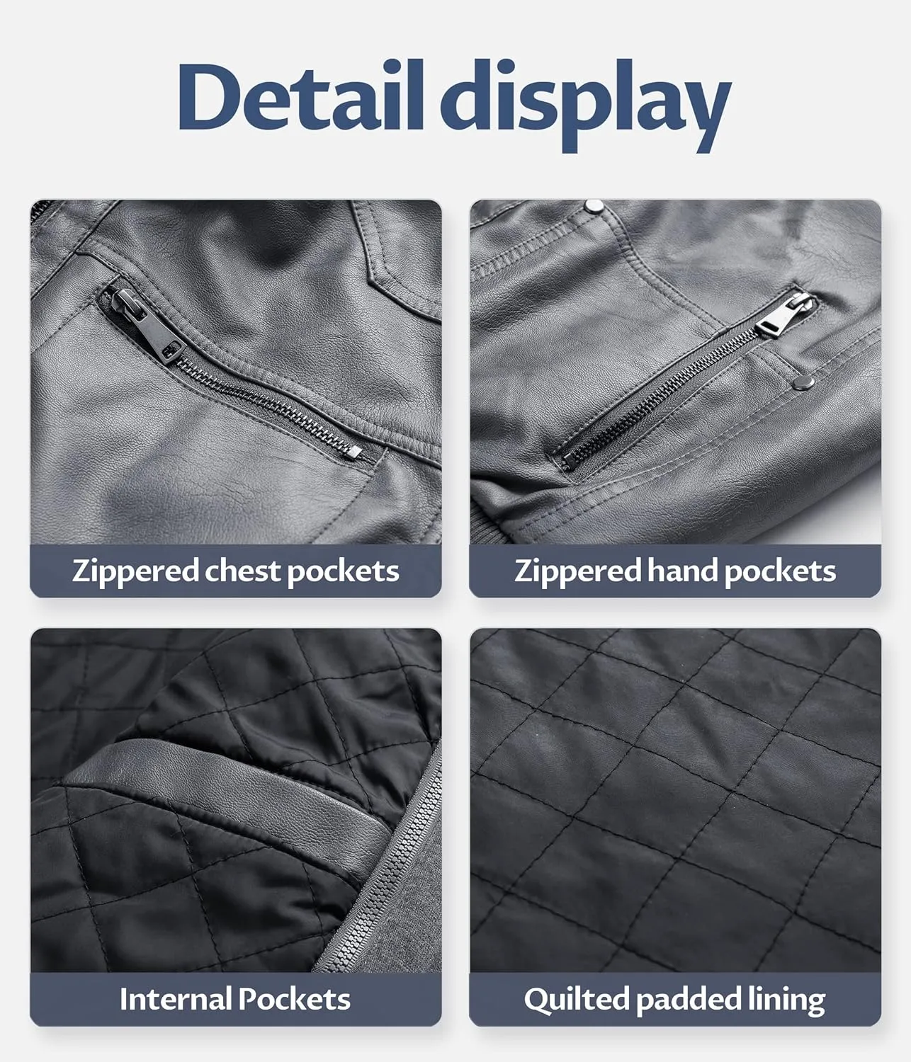 CREATMO US Men's Faux Leather Jacket Motorcycle Jacket Waterproof Windproof PU Moto Vintage Bomber Hoodie with Removable Hood