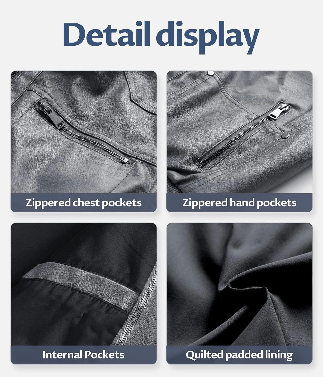 CREATMO US Men's Faux Leather Jacket Motorcycle Jacket Waterproof Windproof PU Moto Vintage Bomber Hoodie with Removable Hood