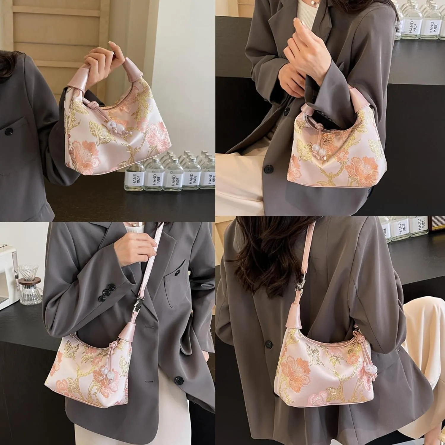 Crescent Crossbody Shoulder Bag, Tote Handbag for Women, Sling Hobo Purse with Chain Strap