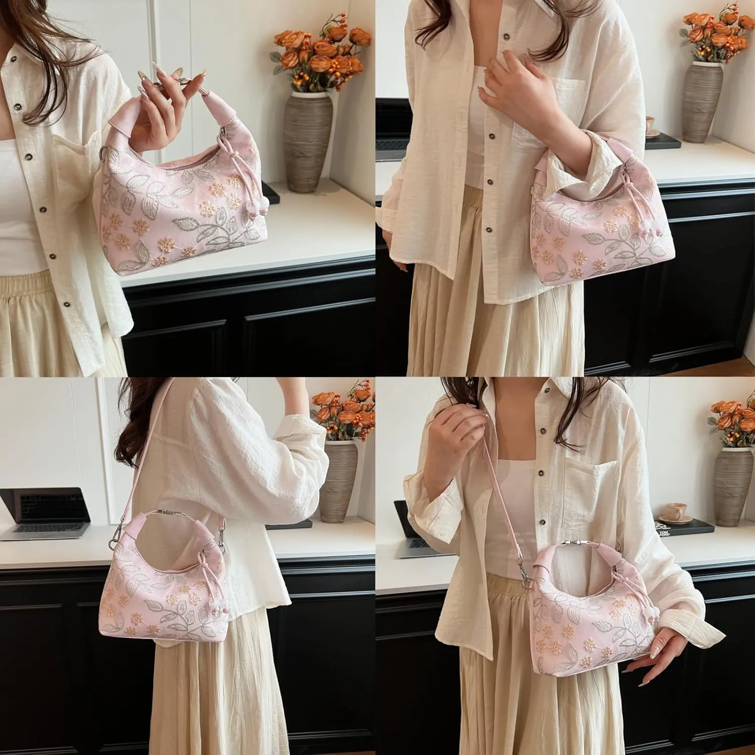 Crescent Crossbody Shoulder Bag, Tote Handbag for Women, Sling Hobo Purse with Chain Strap