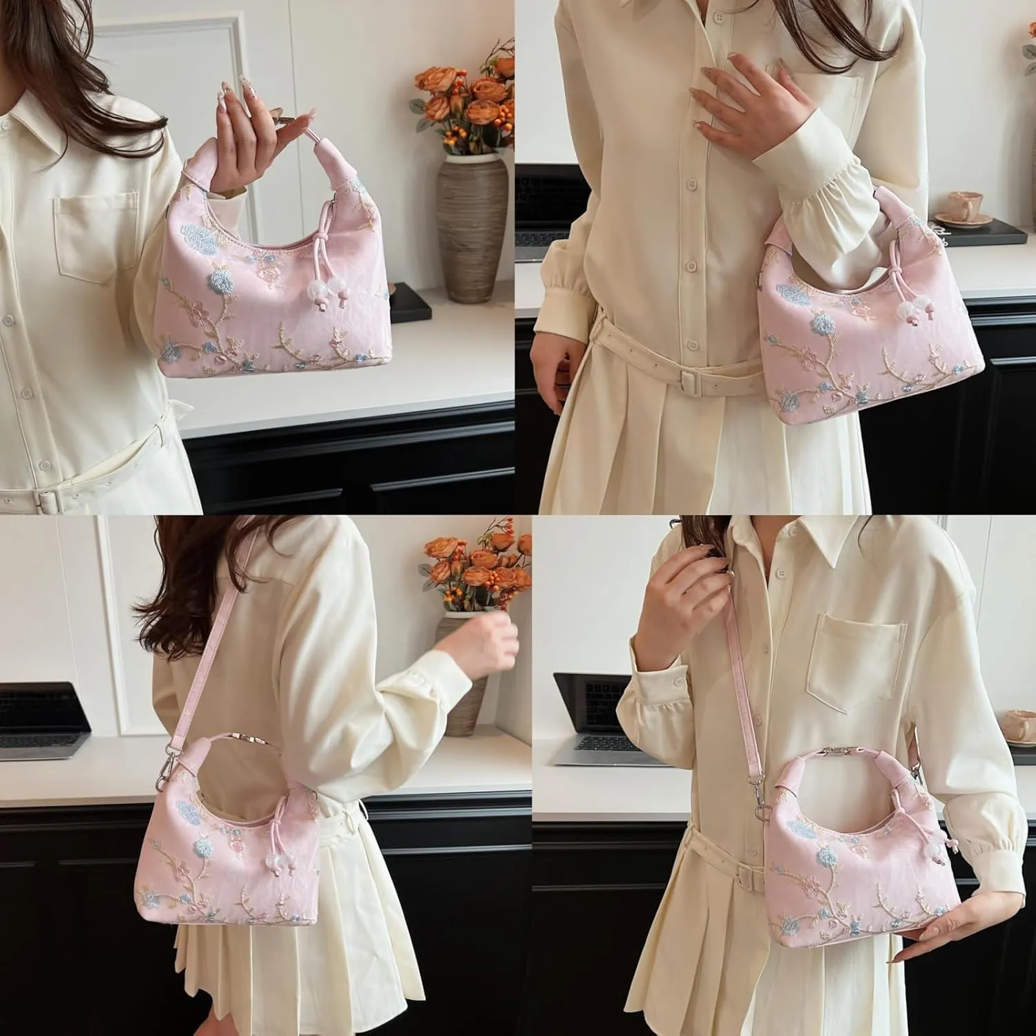 Crescent Crossbody Shoulder Bag, Tote Handbag for Women, Sling Hobo Purse with Chain Strap