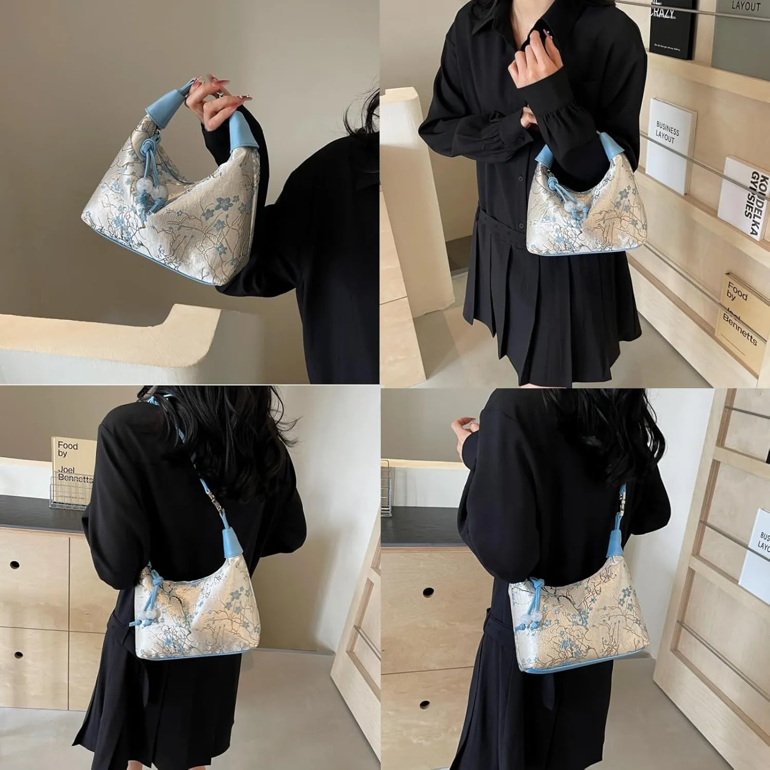 Crescent Crossbody Shoulder Bag, Tote Handbag for Women, Sling Hobo Purse with Chain Strap