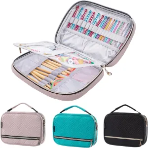 Crochet Hook Case Empty - Quilted Crochet Organizer Case- Crochet Hook Holder for Circular Knitting Needles, Crochet Hooks (up to 8") Knitting & Crochet Supplies - Knitting Accessories
