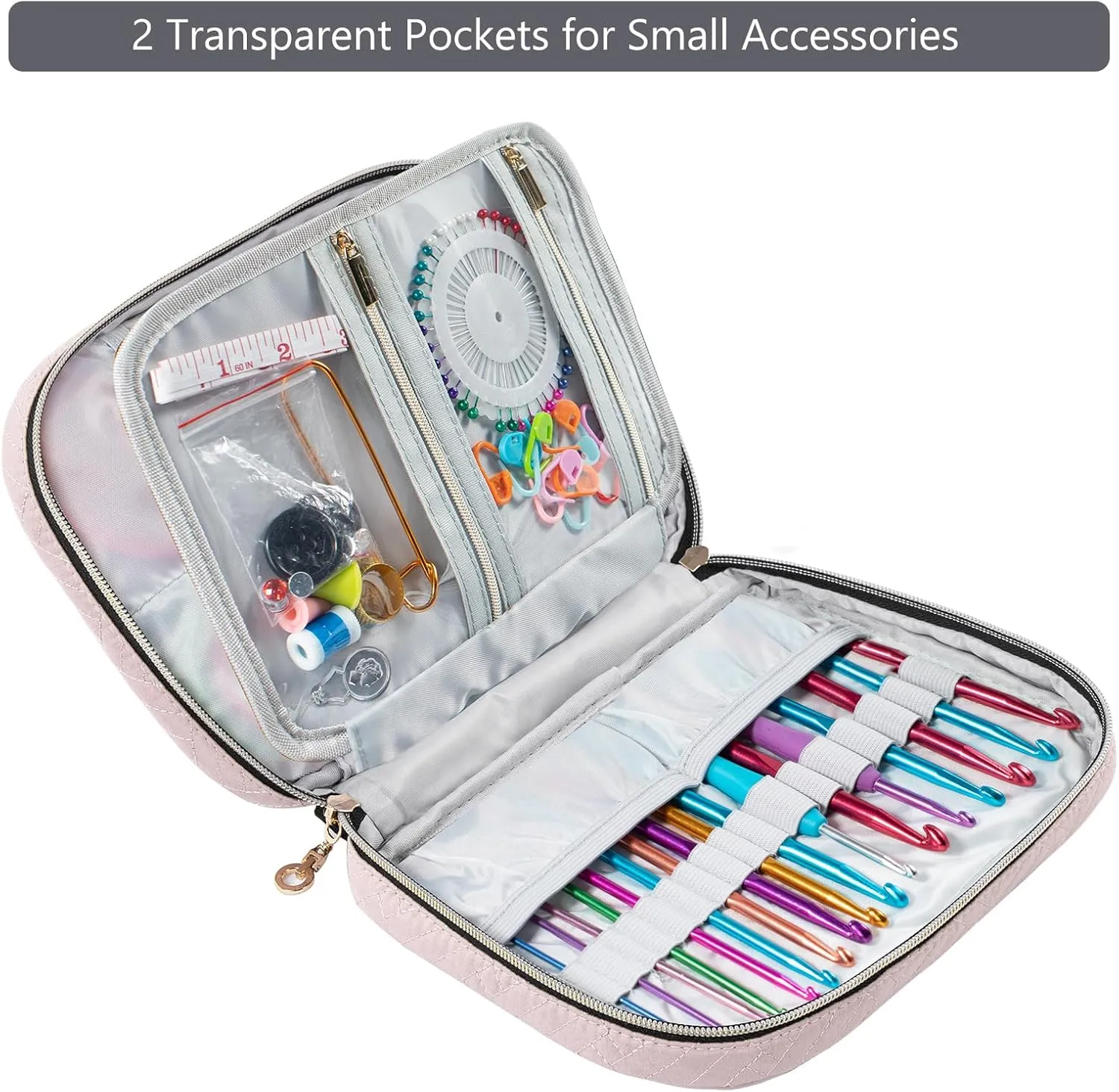Crochet Hook Case Empty - Quilted Crochet Organizer Case- Crochet Hook Holder for Circular Knitting Needles, Crochet Hooks (up to 8") Knitting & Crochet Supplies - Knitting Accessories