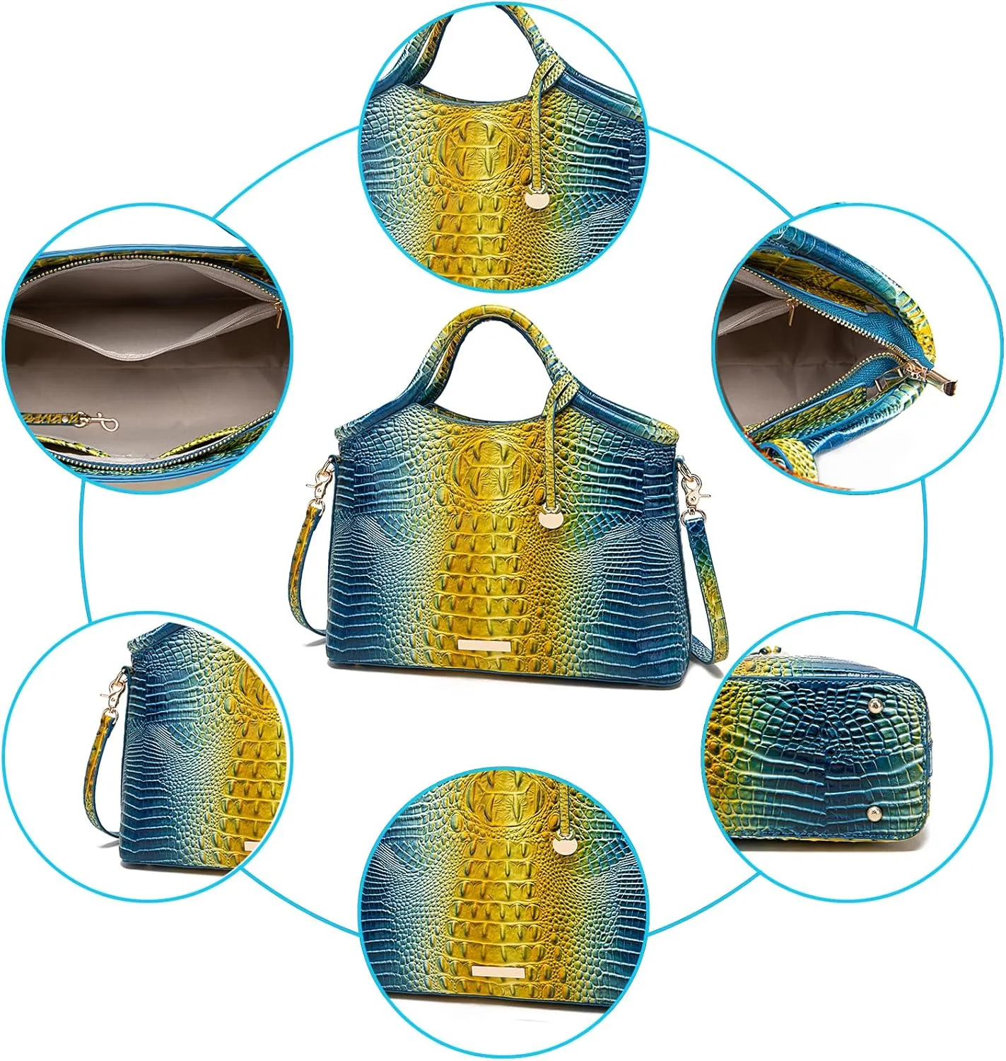 Crocodile Pattern Gradient Top Handle Satchel Large Capacity Tote Bag Casual Versatile Commuter Bag Leather