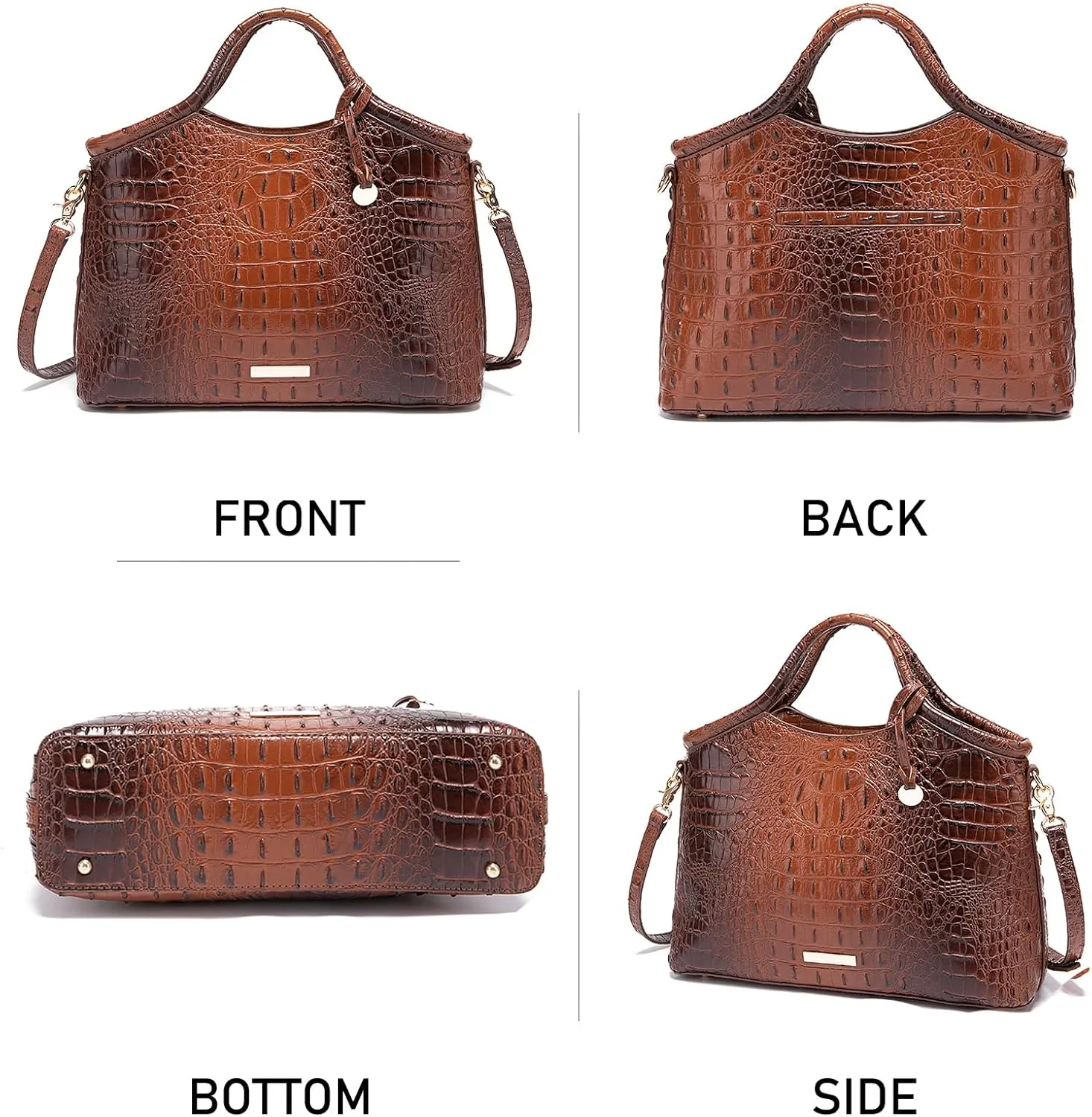 Crocodile Pattern Gradient Top Handle Satchel Large Capacity Tote Bag Casual Versatile Commuter Bag Leather