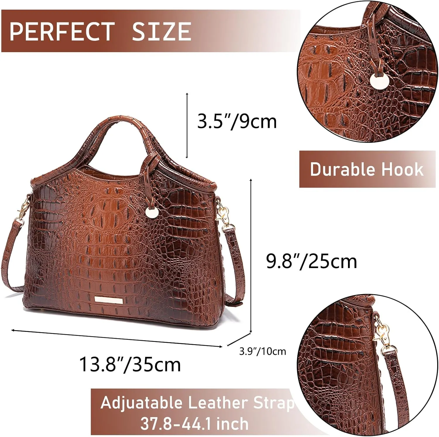 Crocodile Pattern Gradient Top Handle Satchel Large Capacity Tote Bag Casual Versatile Commuter Bag Leather