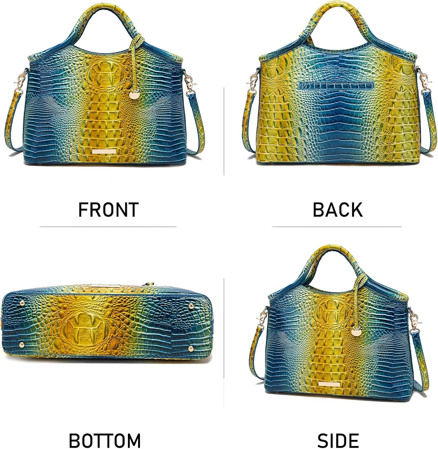 Crocodile Pattern Gradient Top Handle Satchel Large Capacity Tote Bag Casual Versatile Commuter Bag Leather