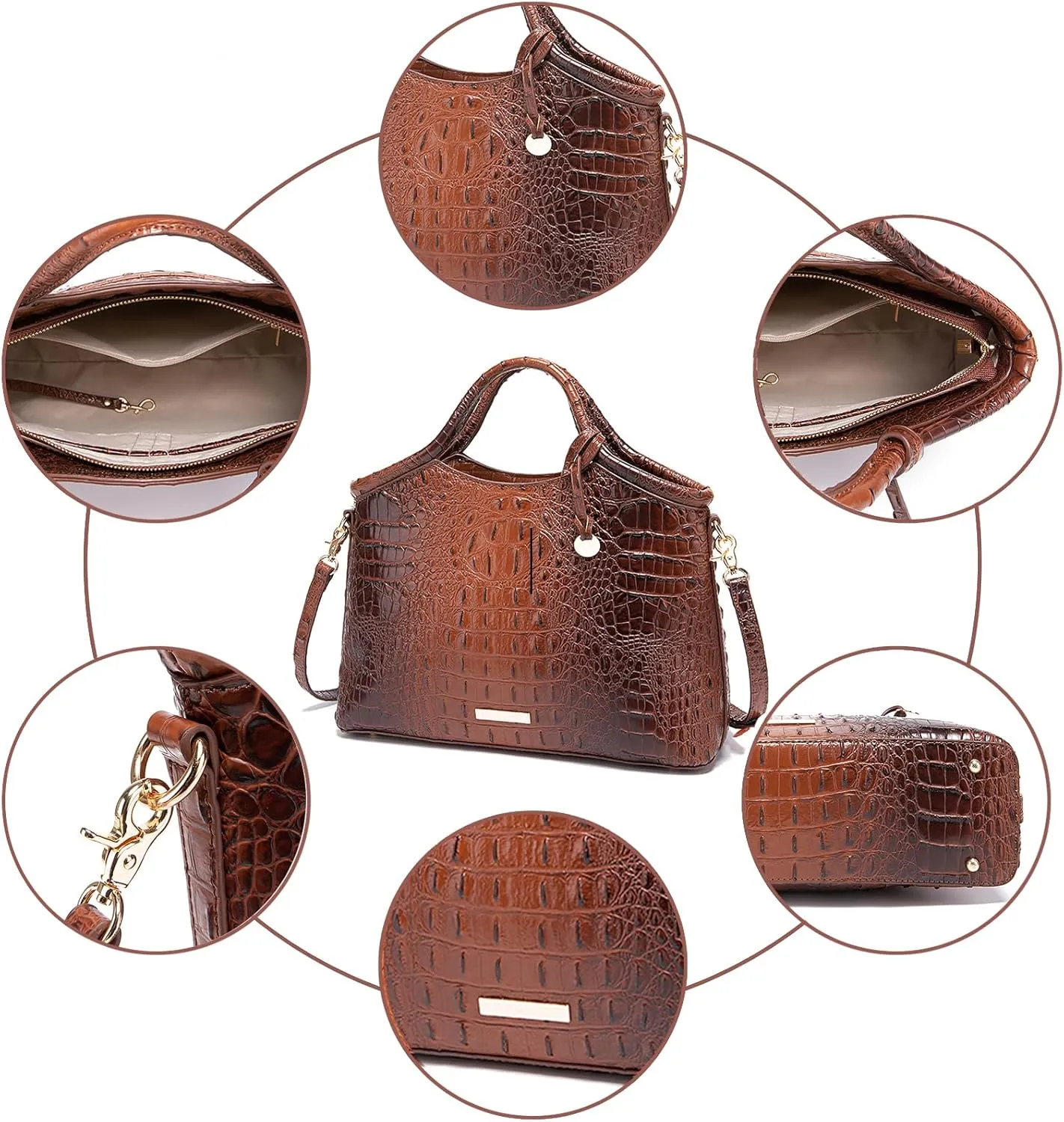 Crocodile Pattern Gradient Top Handle Satchel Large Capacity Tote Bag Casual Versatile Commuter Bag Leather