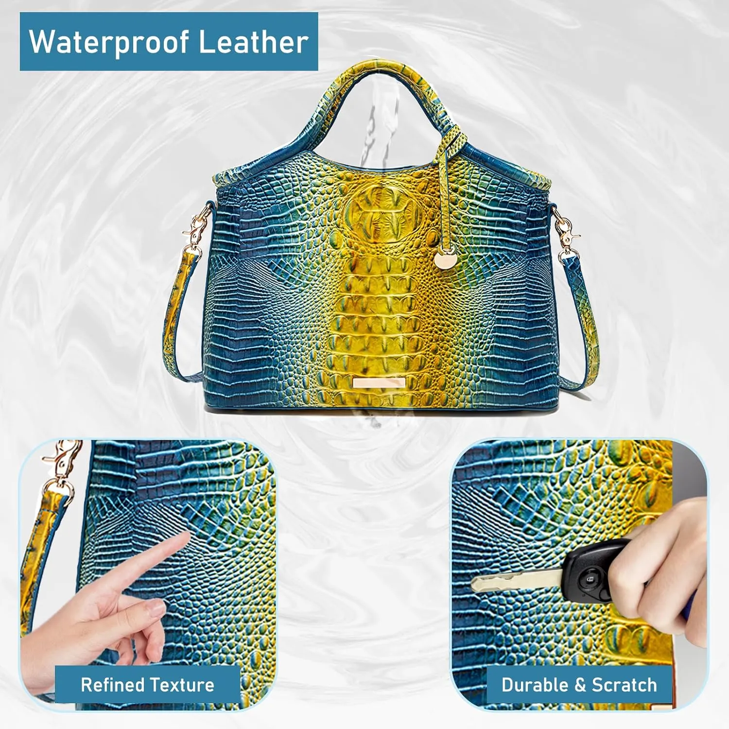Crocodile Pattern Gradient Top Handle Satchel Large Capacity Tote Bag Casual Versatile Commuter Bag Leather