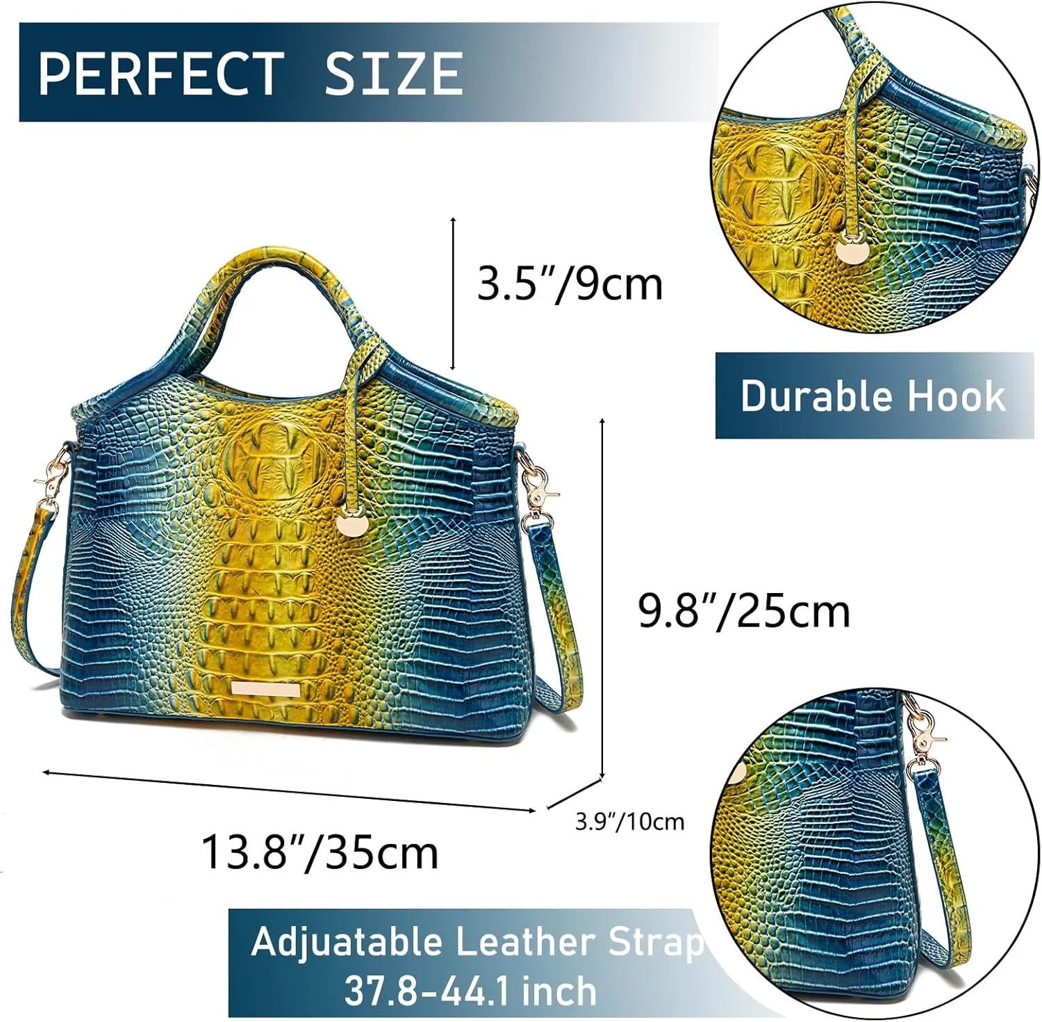 Crocodile Pattern Gradient Top Handle Satchel Large Capacity Tote Bag Casual Versatile Commuter Bag Leather