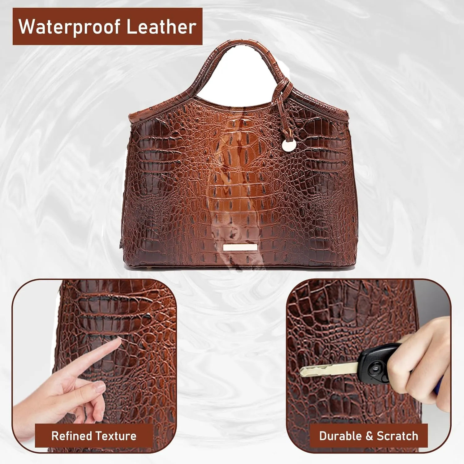 Crocodile Pattern Gradient Top Handle Satchel Large Capacity Tote Bag Casual Versatile Commuter Bag Leather