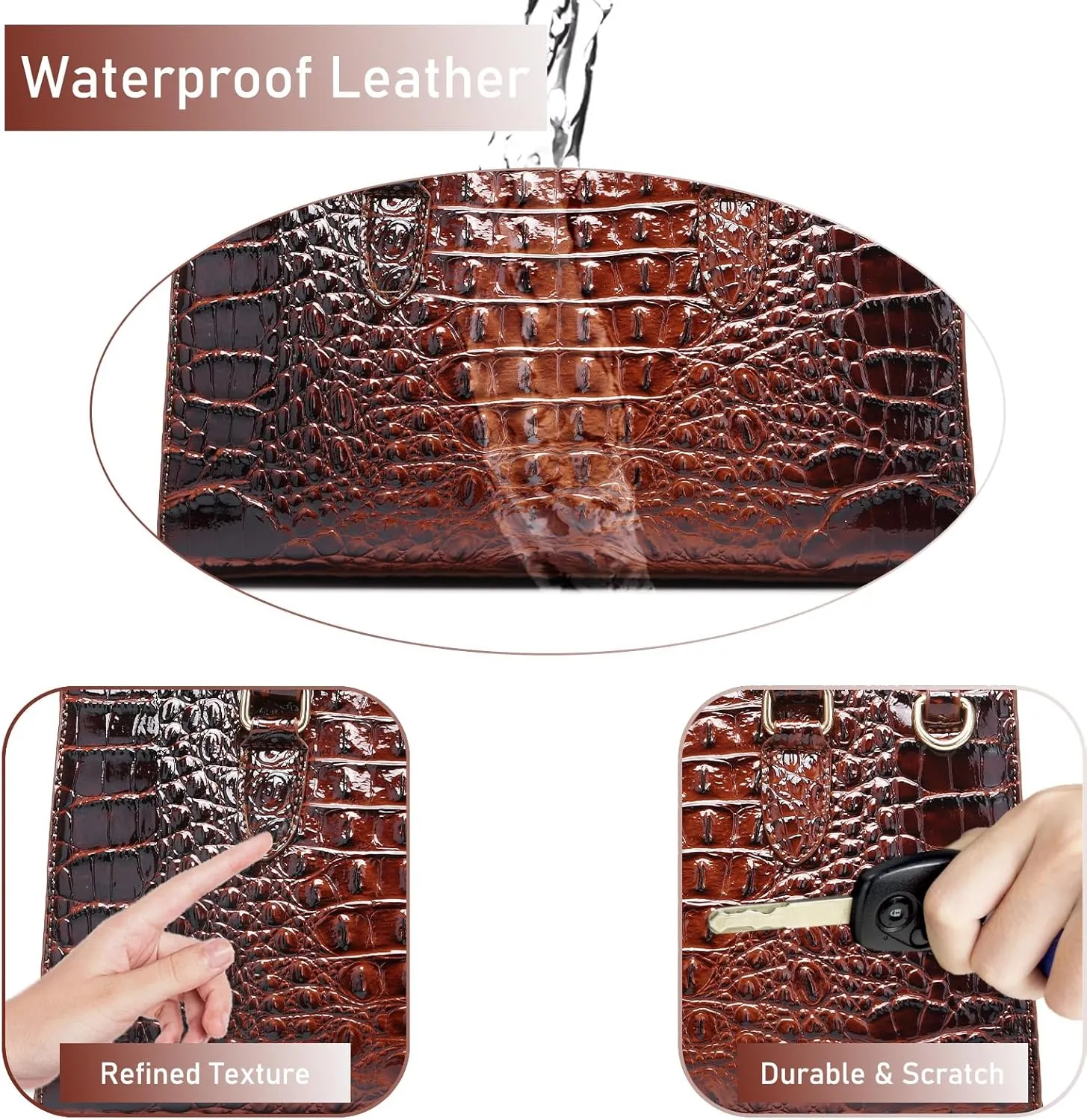 Crocodile Pattern Gradient Top Handle Satchel Large Capacity Tote Bag
