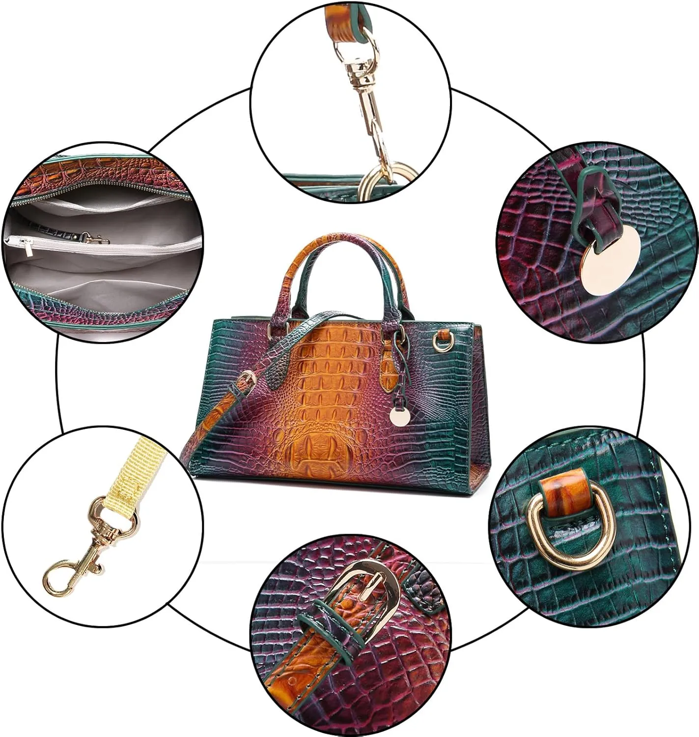 Crocodile Pattern Gradient Top Handle Satchel Large Capacity Tote Bag
