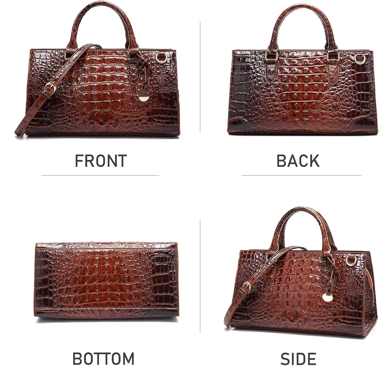 Crocodile Pattern Gradient Top Handle Satchel Large Capacity Tote Bag