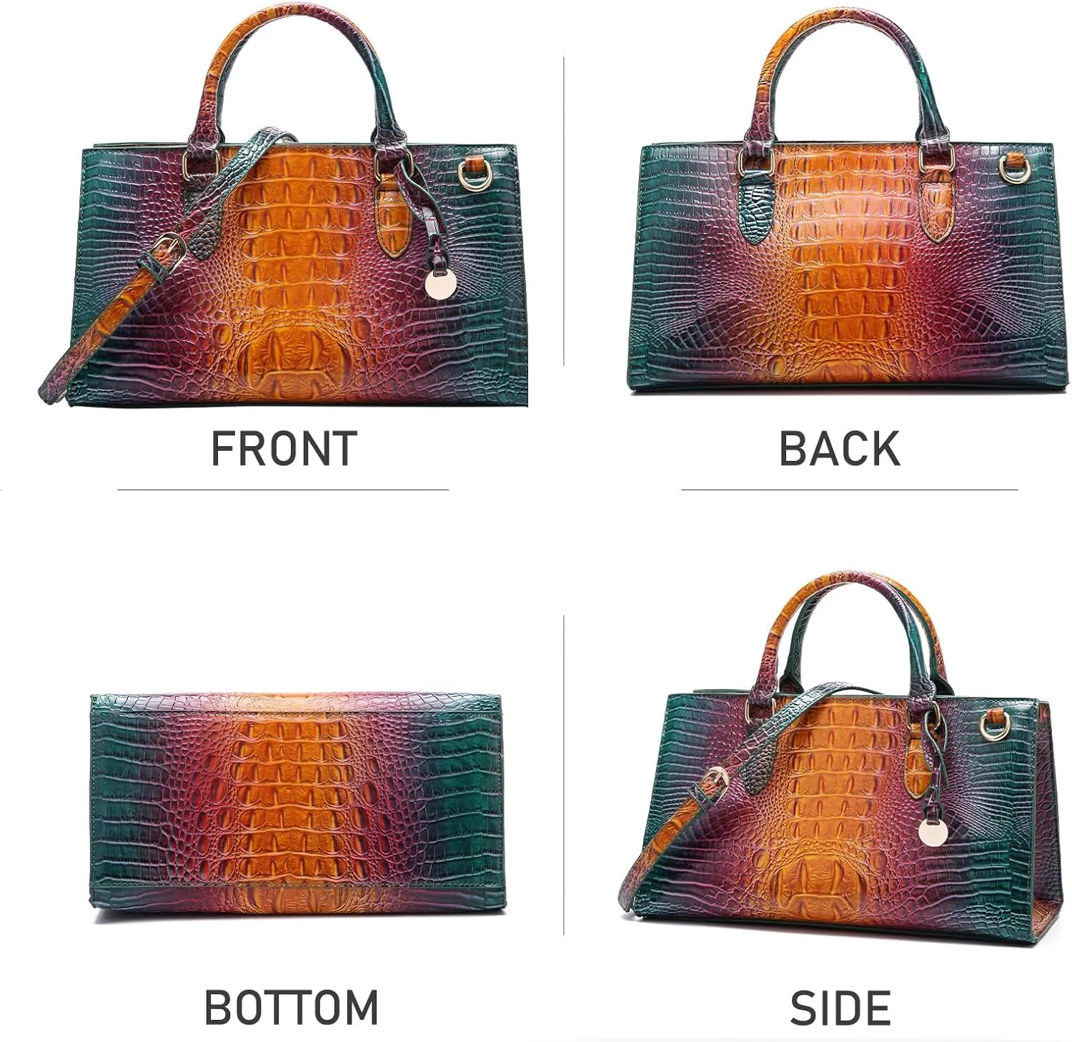 Crocodile Pattern Gradient Top Handle Satchel Large Capacity Tote Bag