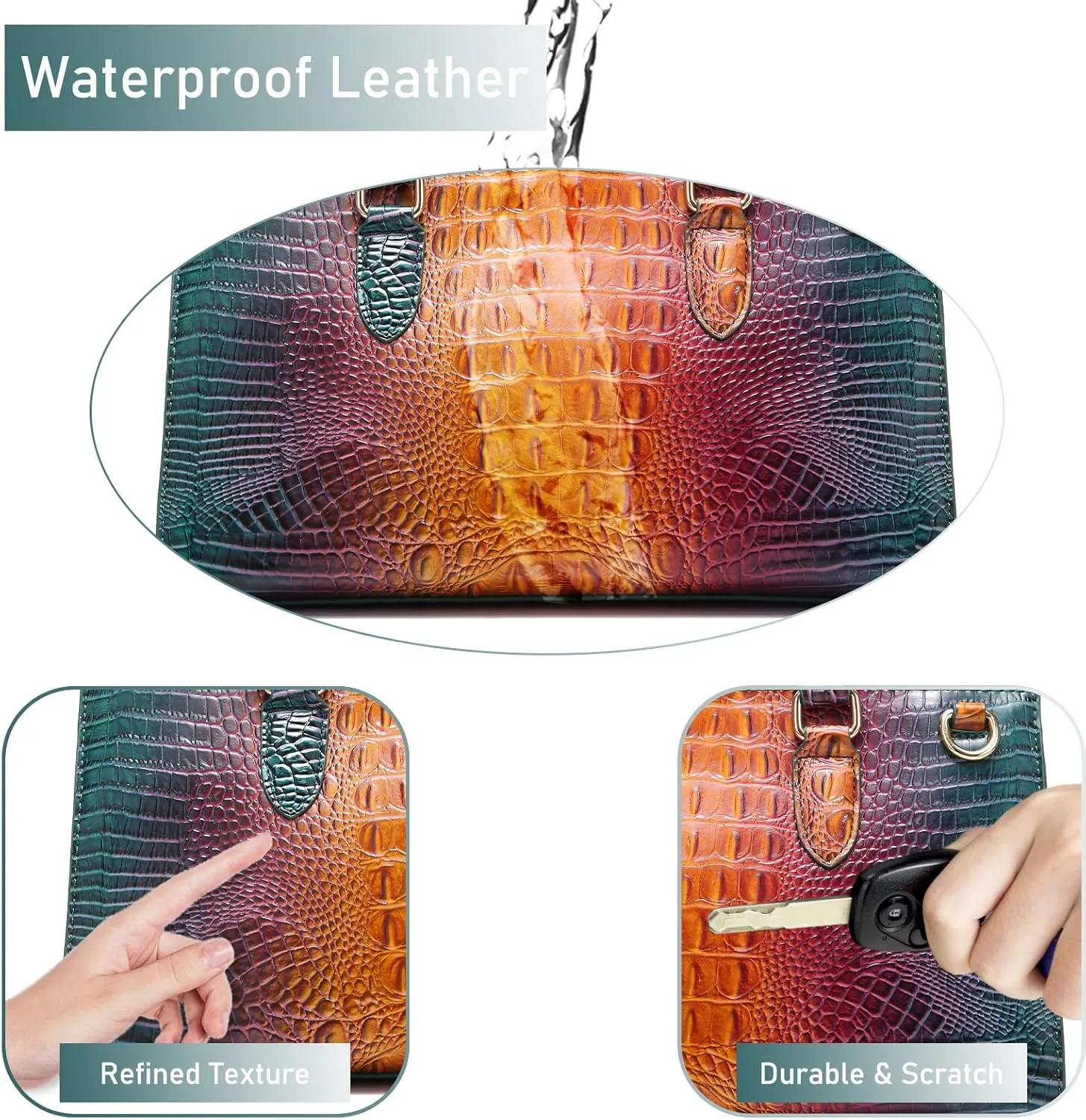 Crocodile Pattern Gradient Top Handle Satchel Large Capacity Tote Bag