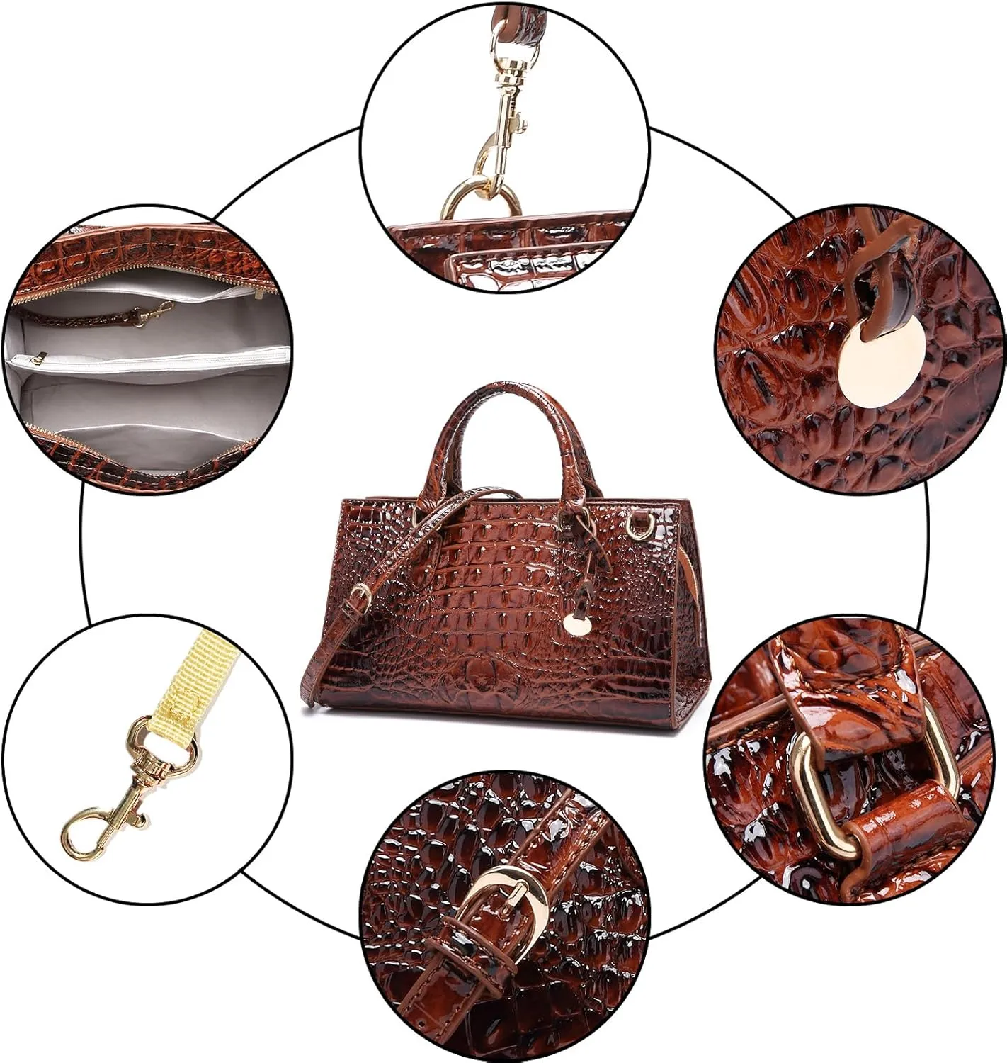 Crocodile Pattern Gradient Top Handle Satchel Large Capacity Tote Bag