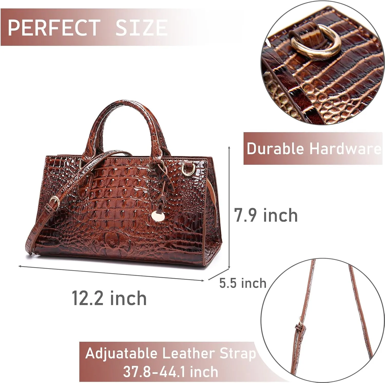 Crocodile Pattern Gradient Top Handle Satchel Large Capacity Tote Bag