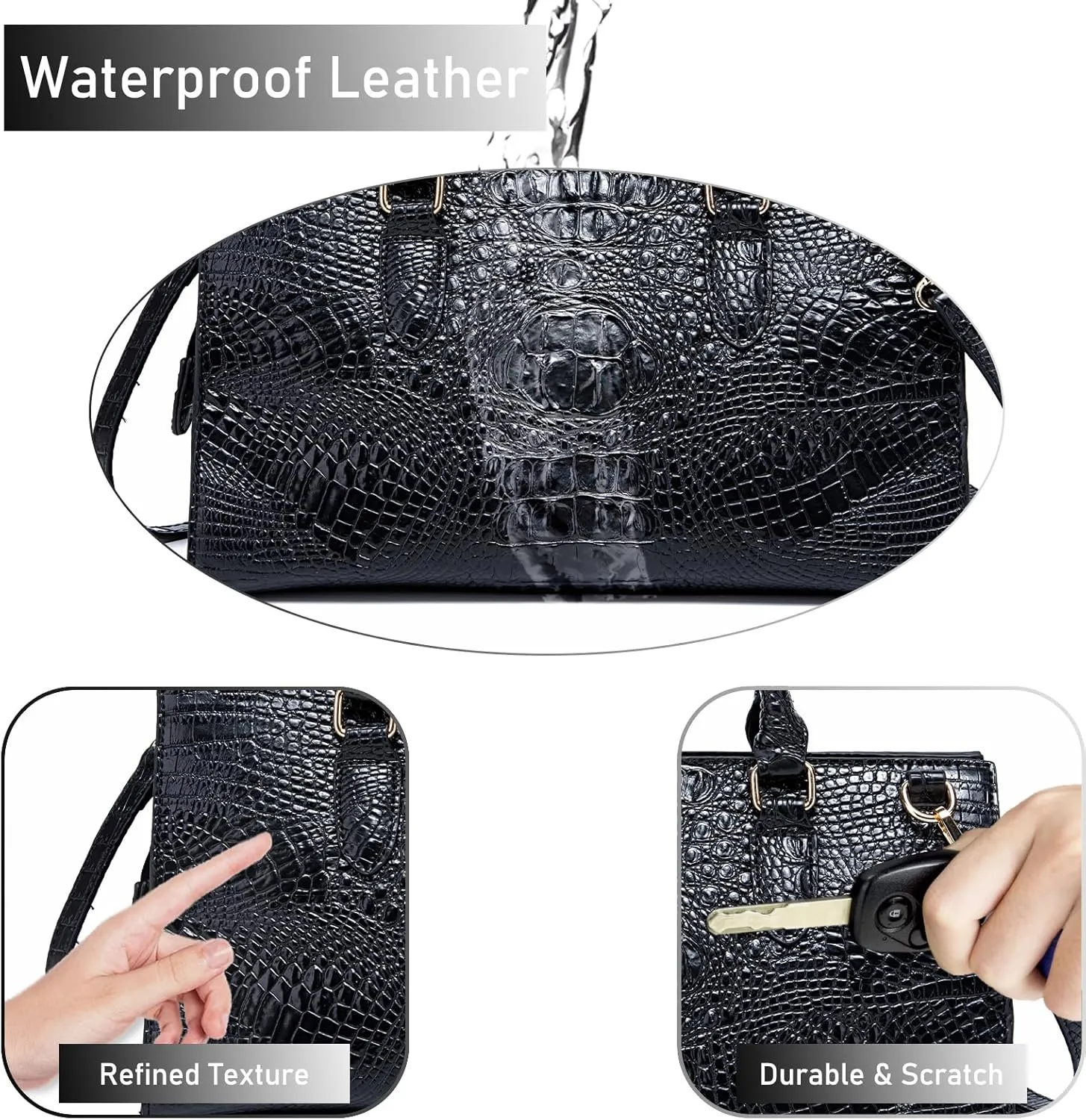 Crocodile Pattern Gradient Top Handle Satchel Large Capacity Tote Bag