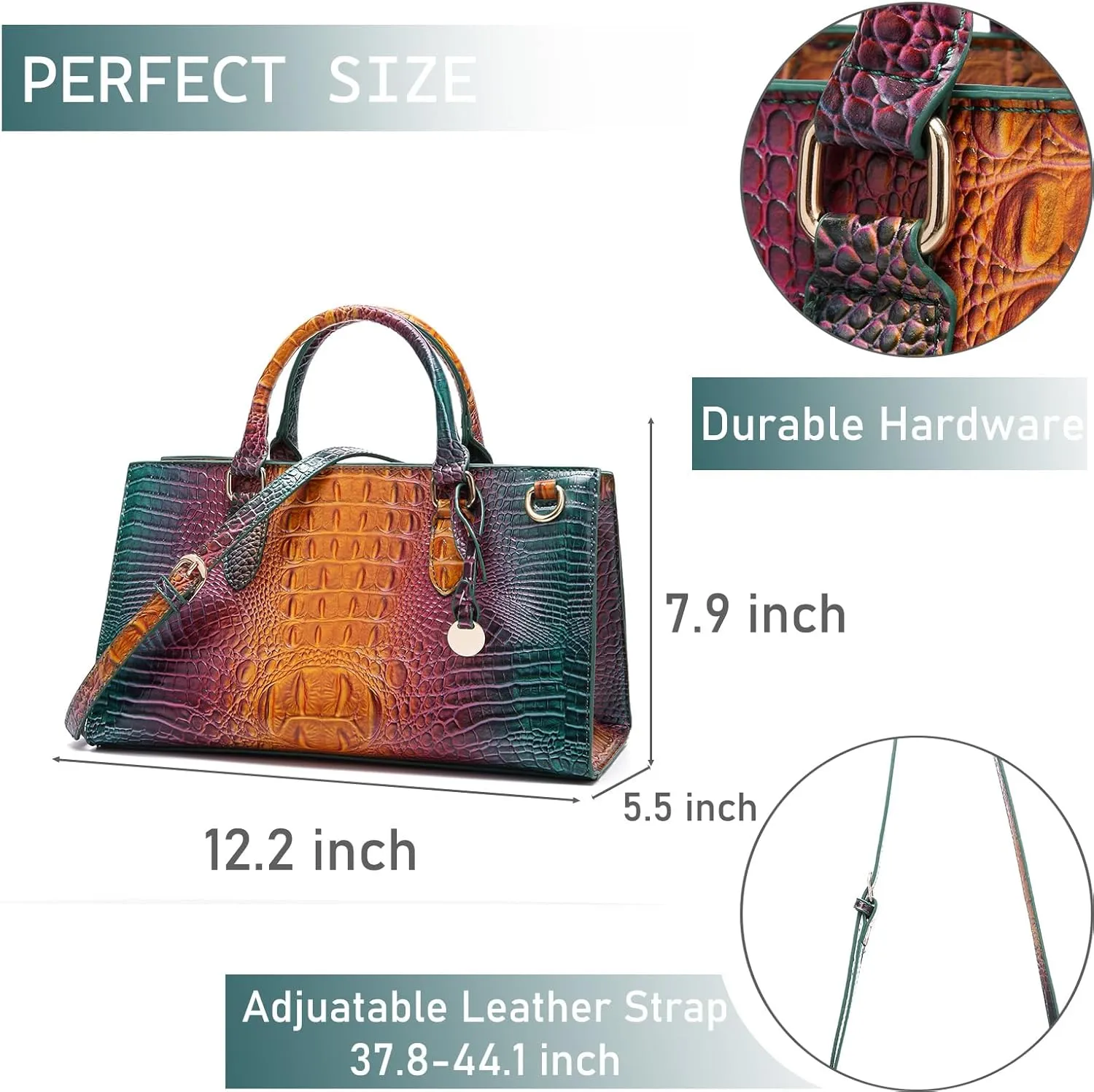 Crocodile Pattern Gradient Top Handle Satchel Large Capacity Tote Bag