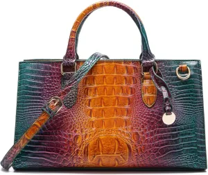 Crocodile Pattern Gradient Top Handle Satchel Large Capacity Tote Bag