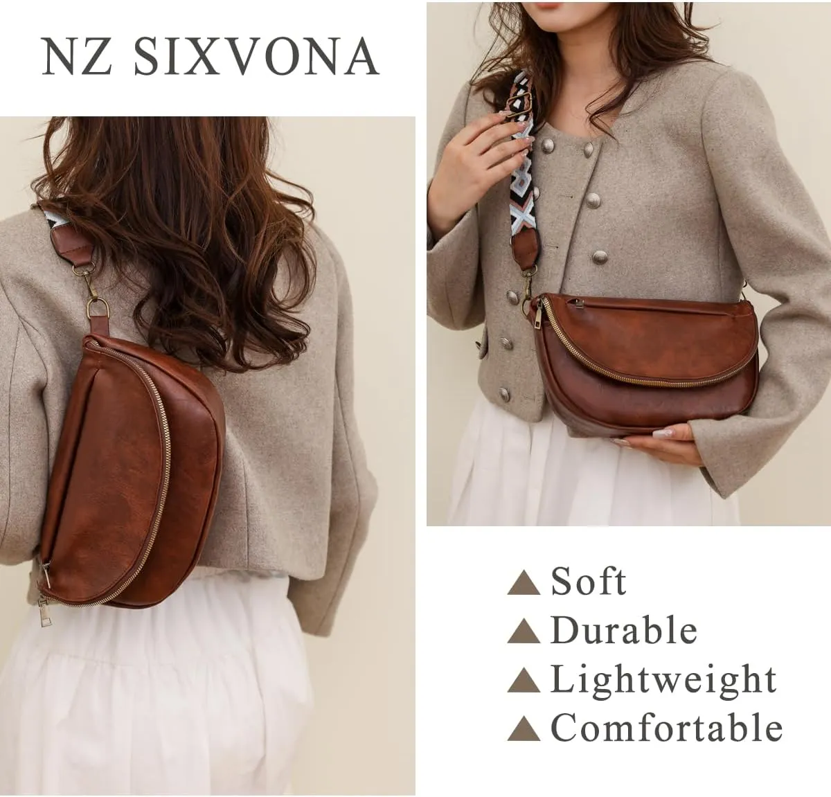 Crossbody Bags for Women, SIXVONA Soft Leather Shoulder Handbag with Embroidered Shoulder Straps