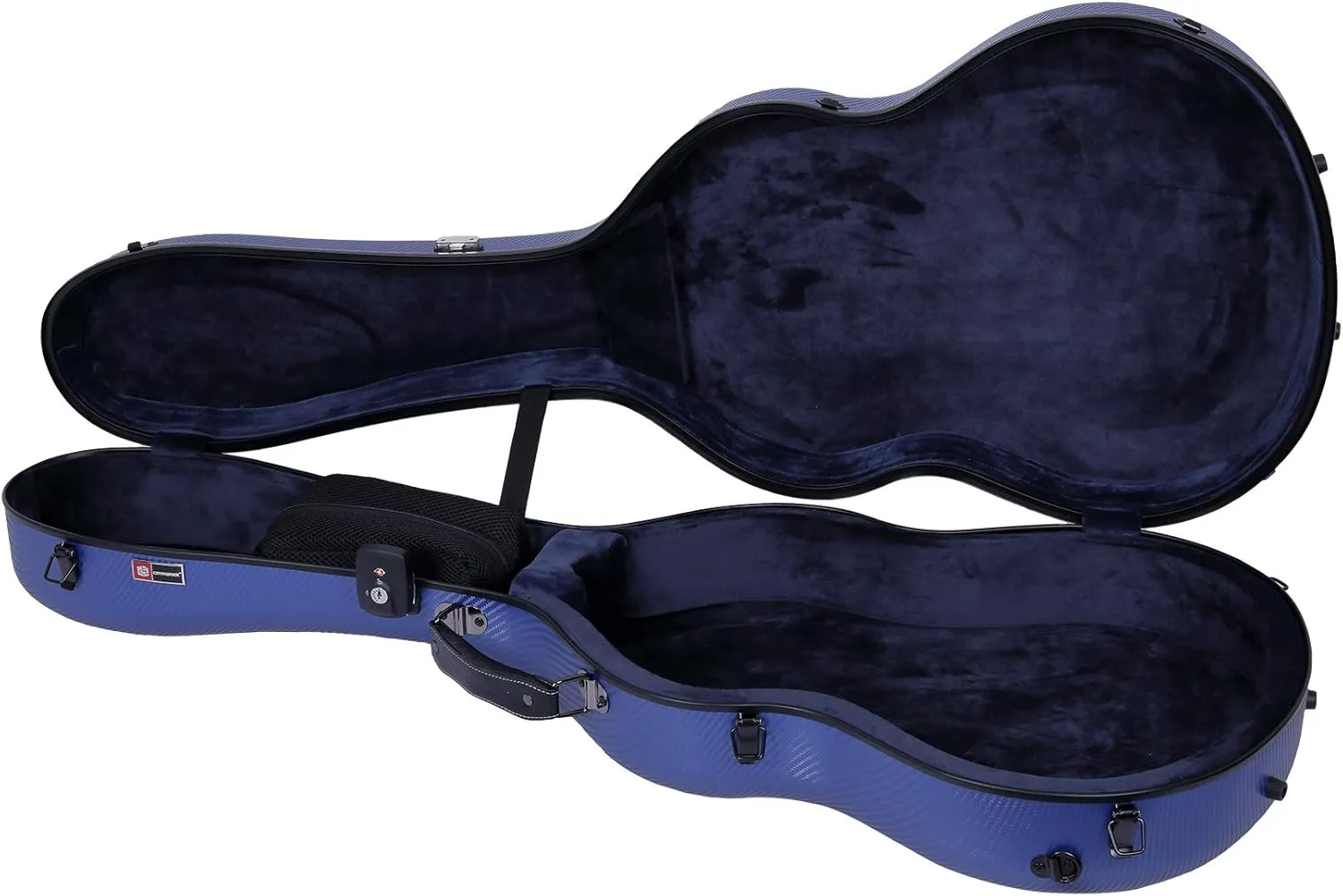 Crossrock Poly Carbon Classical Guitar Flight Case | Anti-Scratch 4/4 Hardshell with TSA Lock, Backpack Straps, Velvet Interior-Navy Blue (CRF4000CBL)