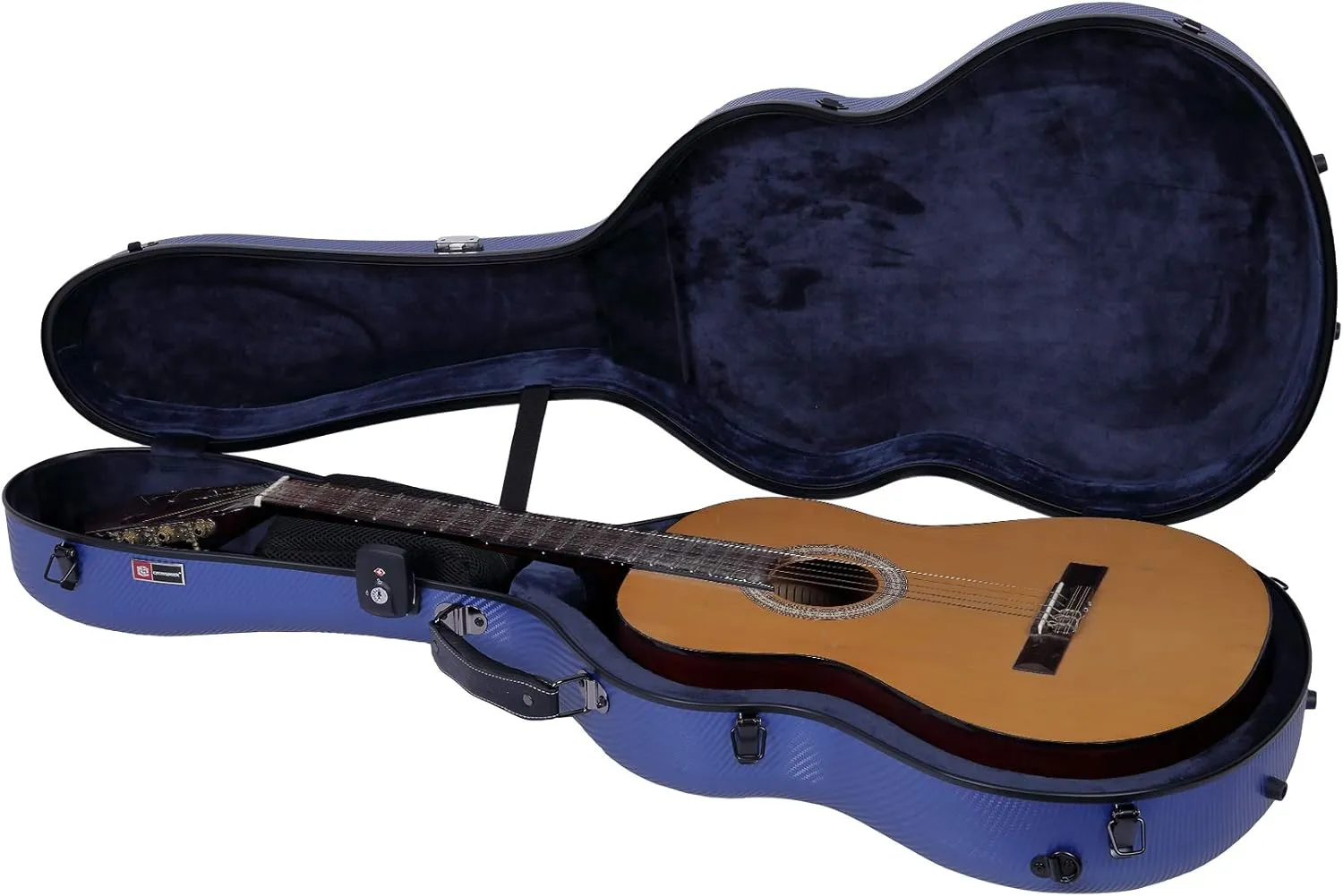 Crossrock Poly Carbon Classical Guitar Flight Case | Anti-Scratch 4/4 Hardshell with TSA Lock, Backpack Straps, Velvet Interior-Navy Blue (CRF4000CBL)