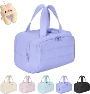 Cureaway Travel Cosmetic Bag, Cureaway Large Capacity Wide-Open Travel Cosmetic Bag, Travels Makeup Bags, Waterproof Portable Pouch Open Flat Toiletry Bags, for Women With Divider And Handle (Purple)