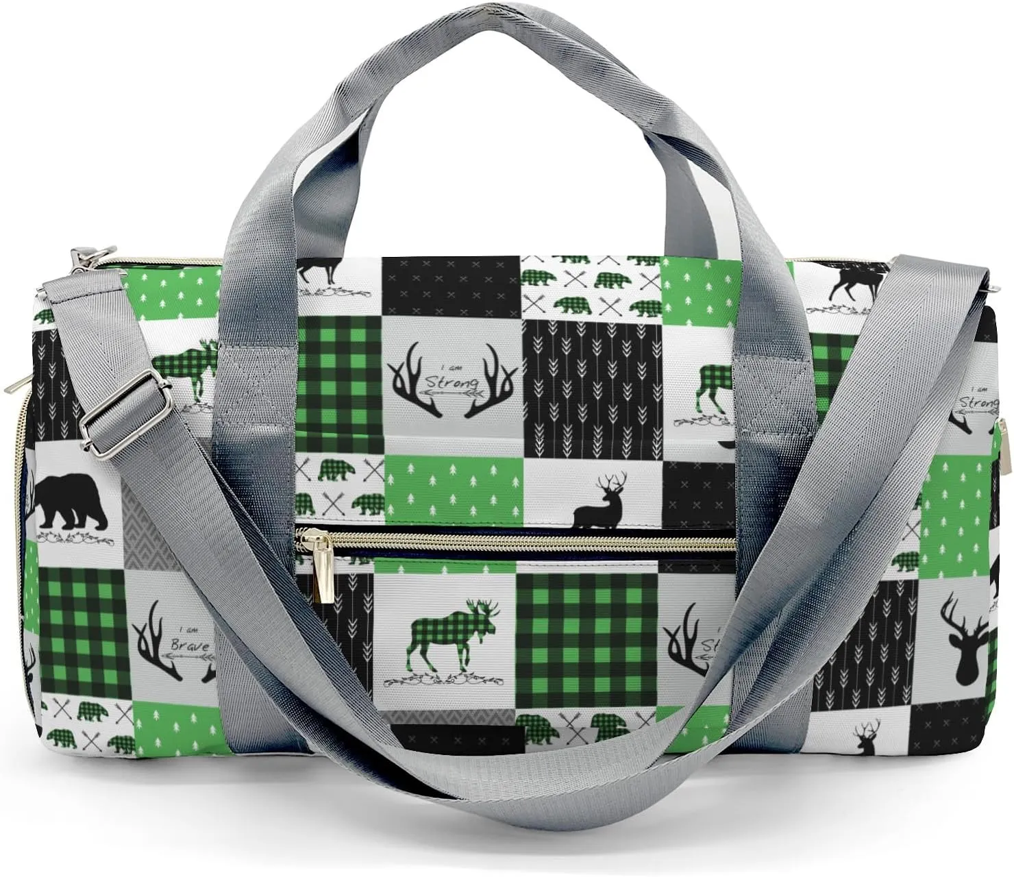 Custom Duffel Bag Woodland Deer Bear Plaid Compact and Convenient: Fitness Bags for the Modern Traveler