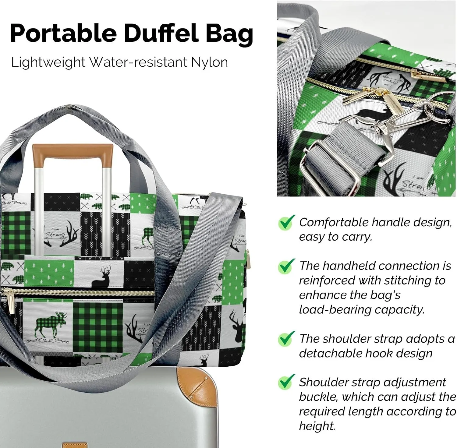 Custom Duffel Bag Woodland Deer Bear Plaid Compact and Convenient: Fitness Bags for the Modern Traveler