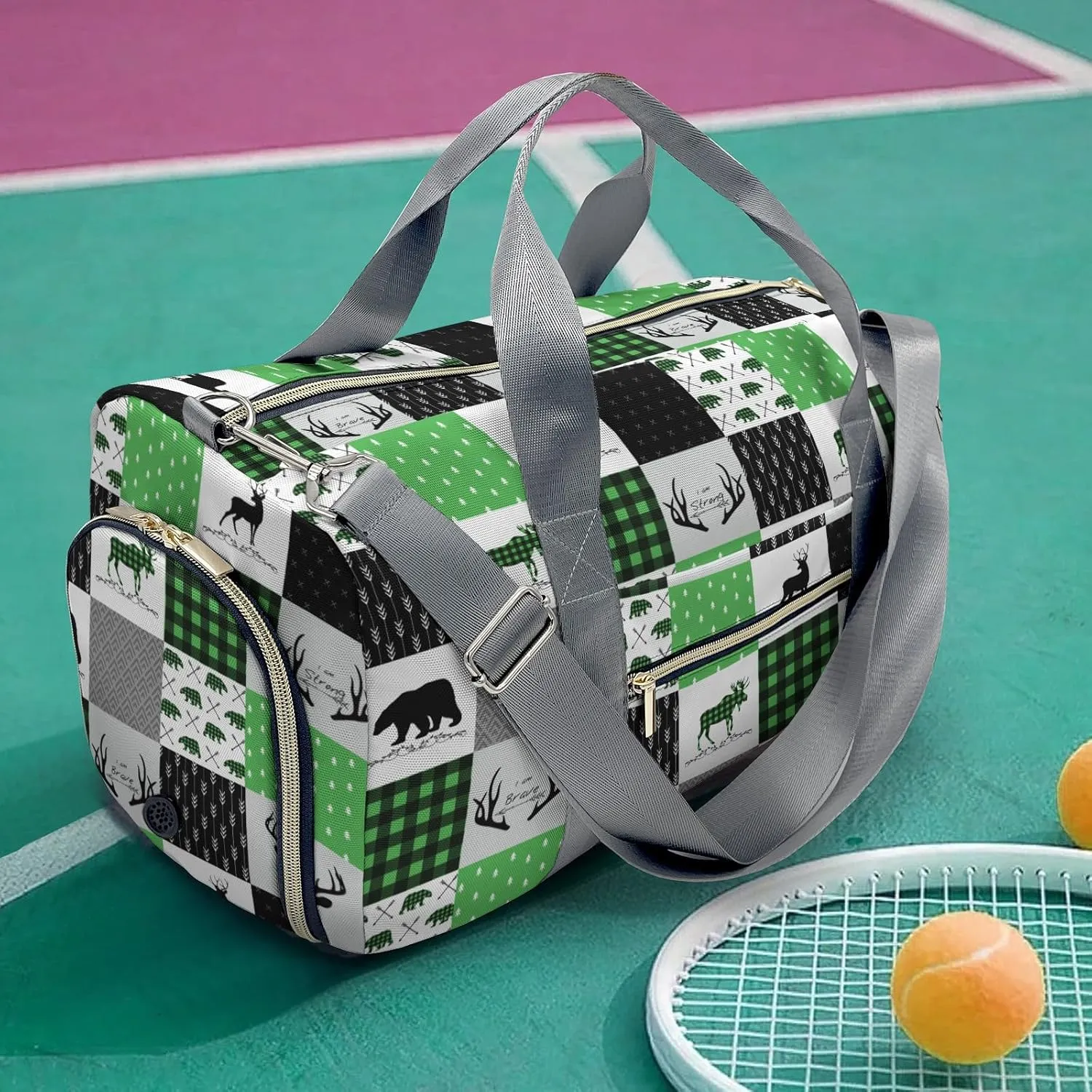 Custom Duffel Bag Woodland Deer Bear Plaid Compact and Convenient: Fitness Bags for the Modern Traveler