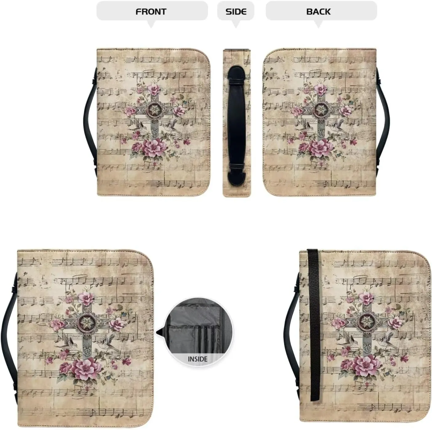 Customized Faith Cross Bible Cover Words Printed Bible Case Holy Cover Case Handbag Handle Zippered Pocket Bible Covers Bookmark 2pcs Set