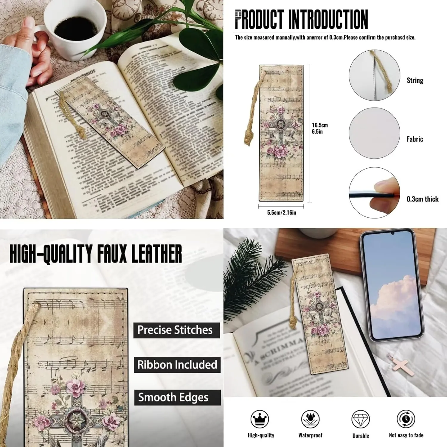 Customized Faith Cross Bible Cover Words Printed Bible Case Holy Cover Case Handbag Handle Zippered Pocket Bible Covers Bookmark 2pcs Set