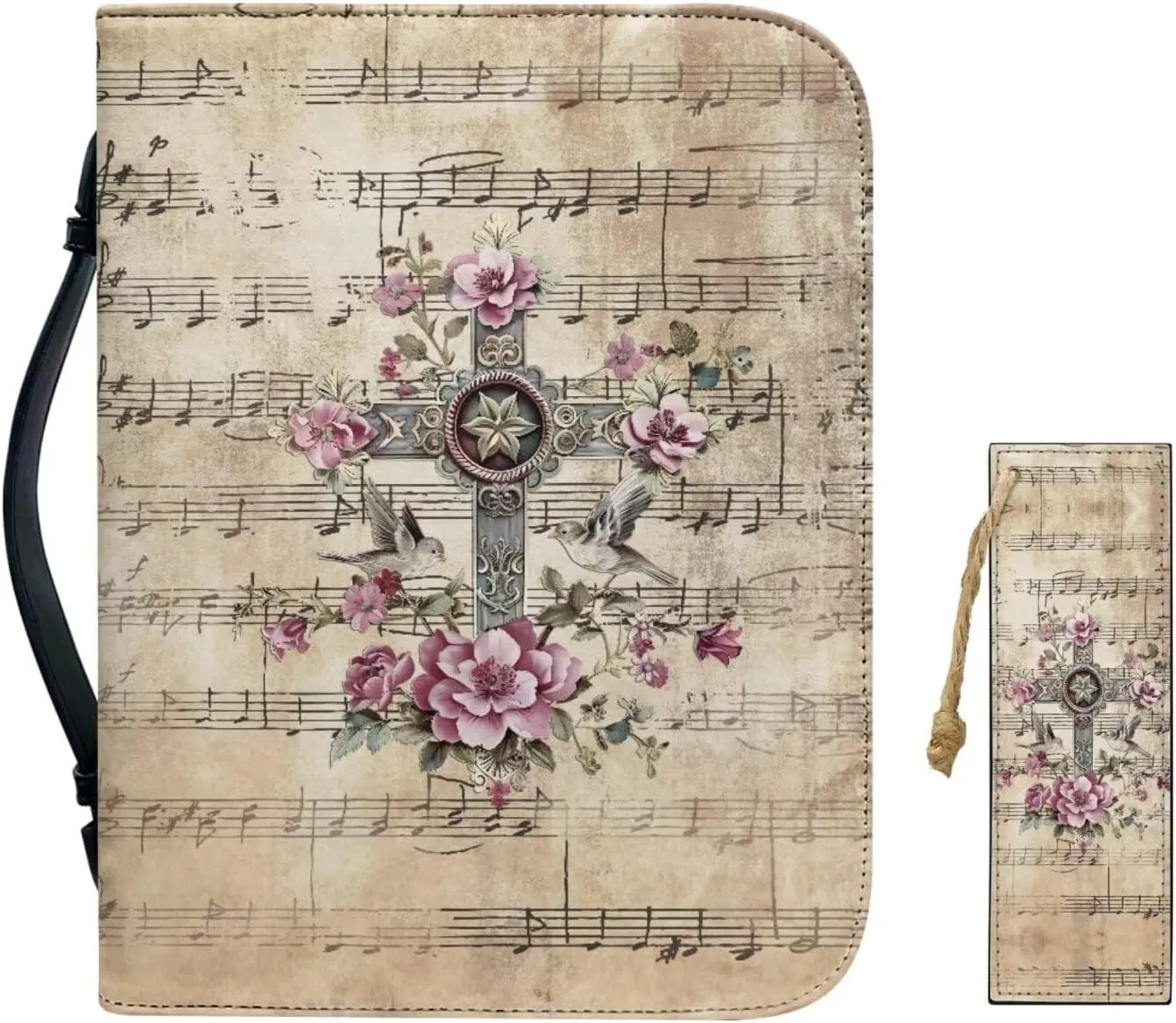 Customized Faith Cross Bible Cover Words Printed Bible Case Holy Cover Case Handbag Handle Zippered Pocket Bible Covers Bookmark 2pcs Set