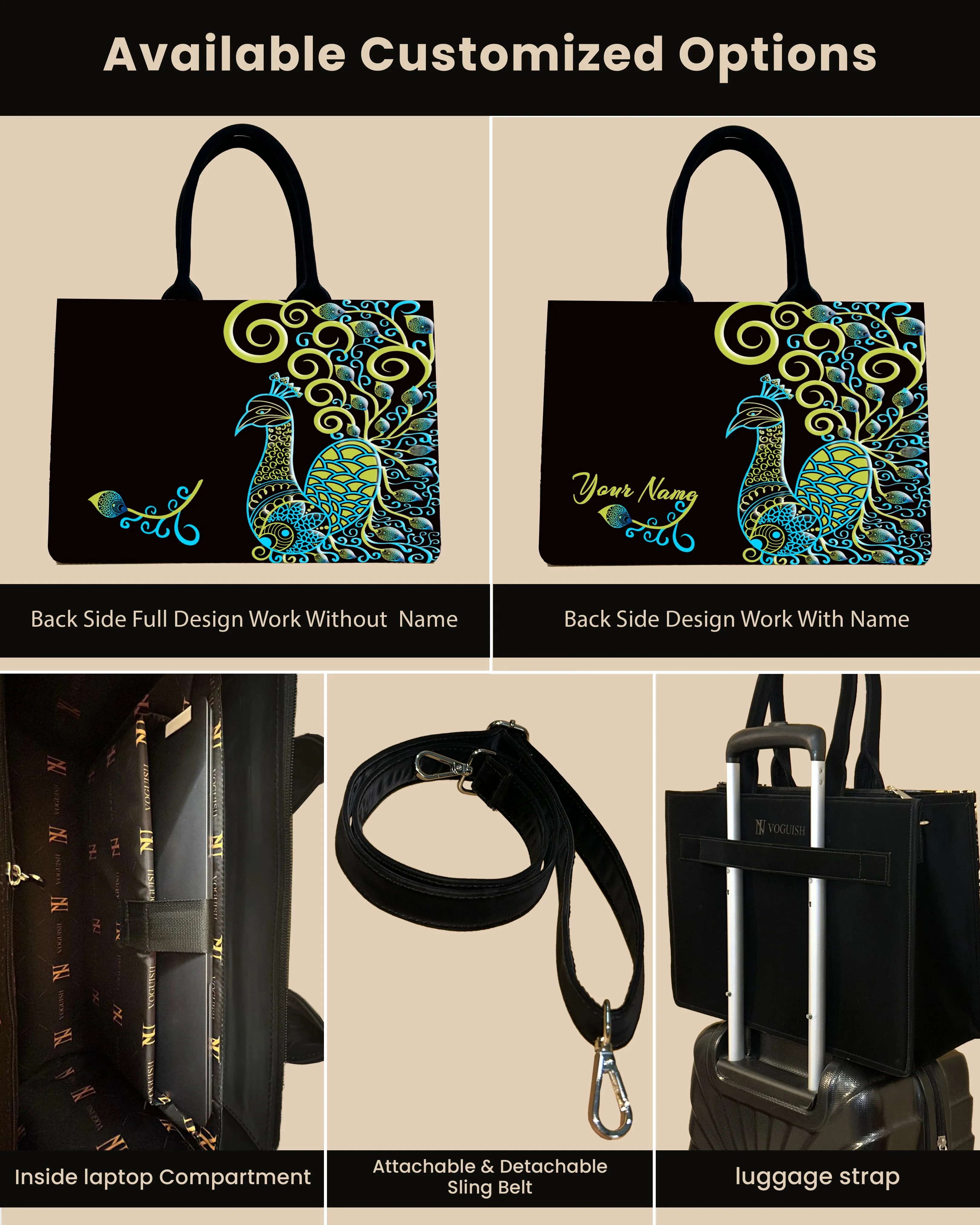 Customized Tote Bag  Designed with Artistic mandala peacock