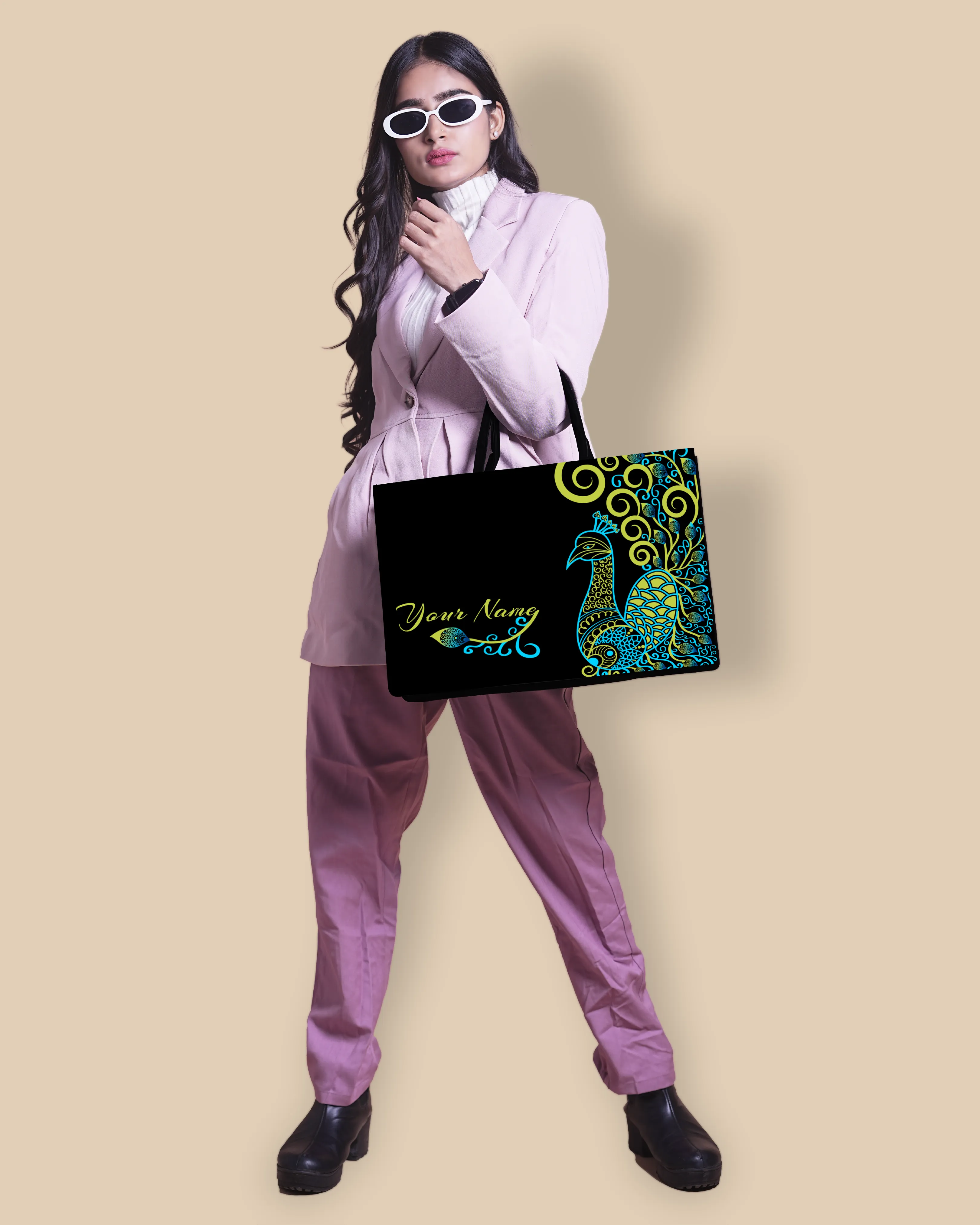 Customized Tote Bag  Designed with Artistic mandala peacock