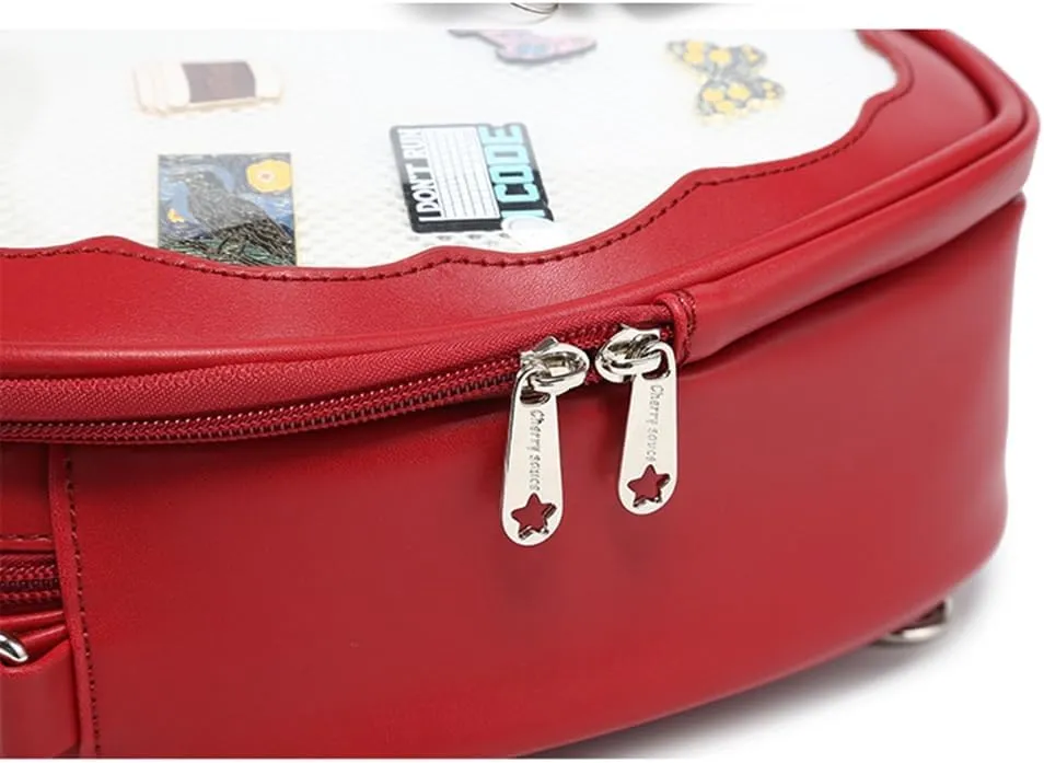 Cute Apple Ita Bag Badges Pins Display Backpack PU Leather Y2k Shoulder Bag Handbag with Mesh Insert Pad (Red, Large)