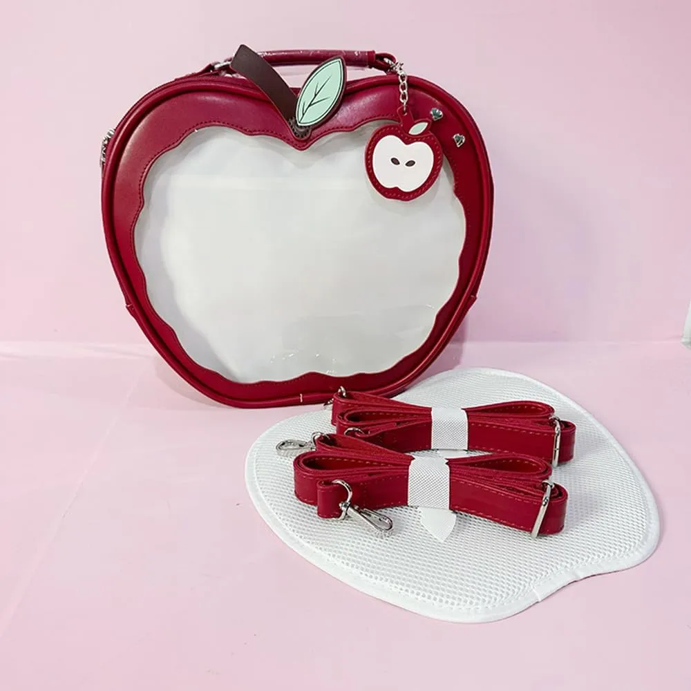 Cute Apple Ita Bag Badges Pins Display Backpack PU Leather Y2k Shoulder Bag Handbag with Mesh Insert Pad (Red, Large)
