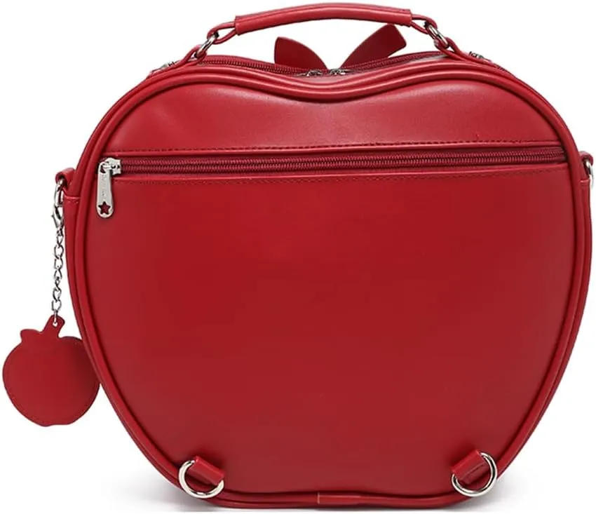 Cute Apple Ita Bag Badges Pins Display Backpack PU Leather Y2k Shoulder Bag Handbag with Mesh Insert Pad (Red, Large)