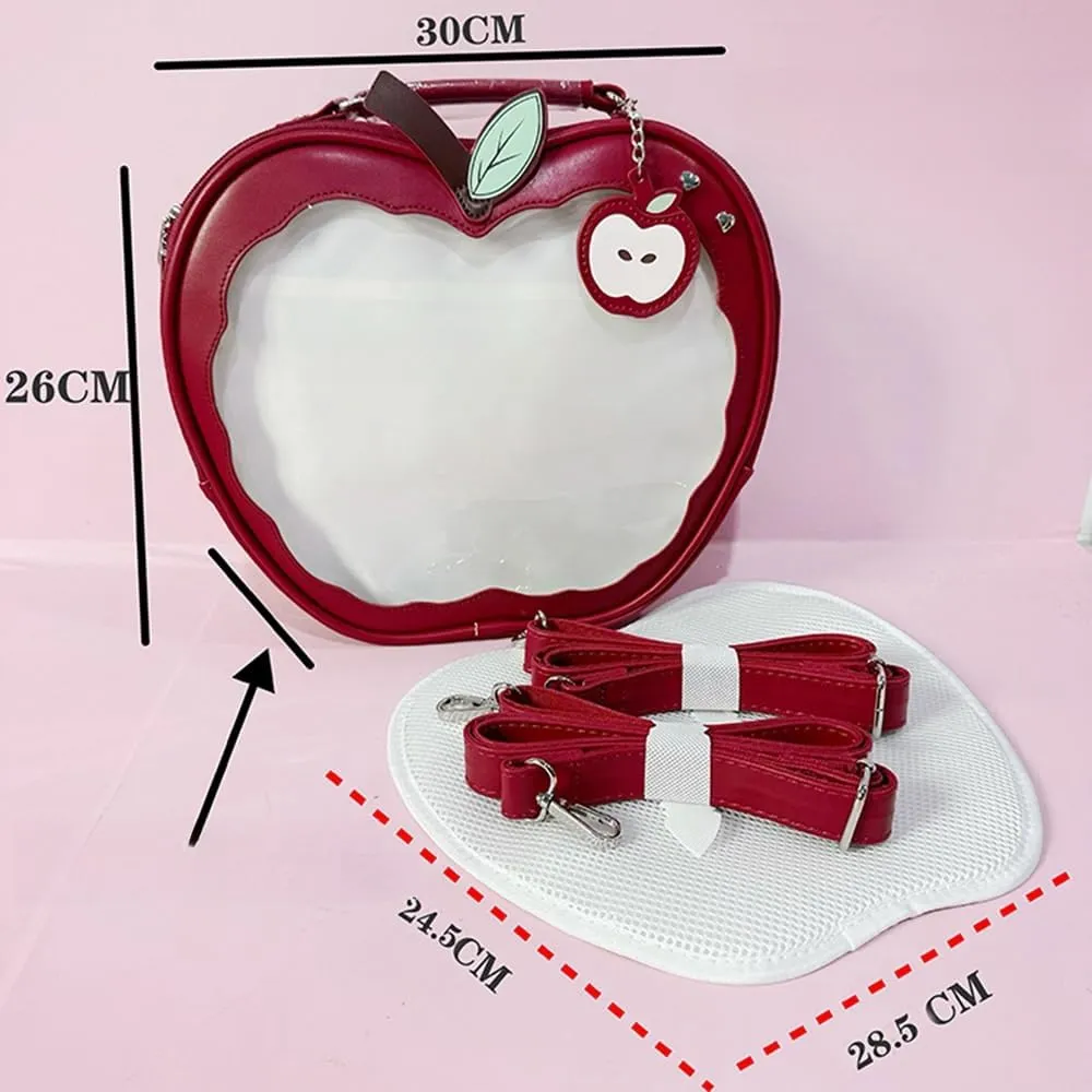 Cute Apple Ita Bag Badges Pins Display Backpack PU Leather Y2k Shoulder Bag Handbag with Mesh Insert Pad (Red, Large)