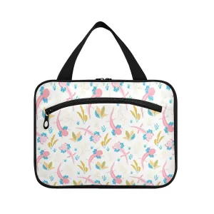 Cute Pink Swimming Axolotls Sea Plants Coral Reef on Light Pink 1 PC Hanging Travel Wash bag with Handles, Portable Makeup Organizer Brush Storage Case Portable Travel Cosmetic with Hook L