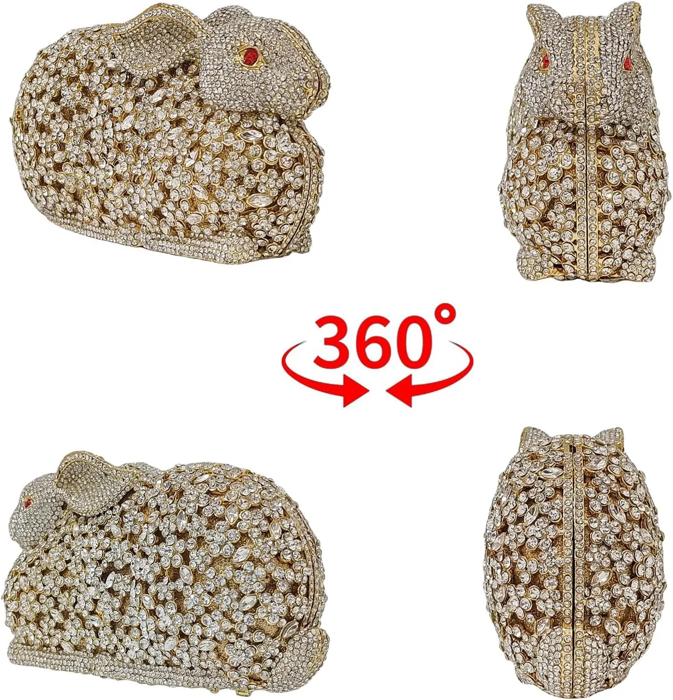 Cute Rabbit Evening Bag Bunny Rhinestone Purse Animal Crystal Clutch for Party Wedding Prom Handbag