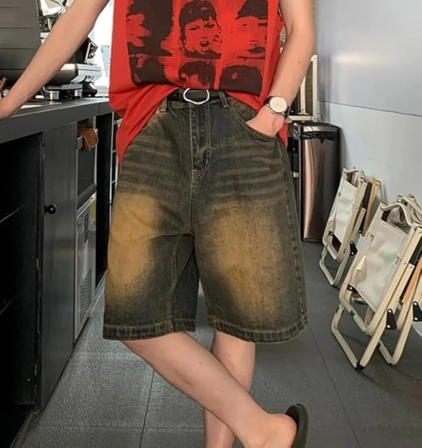 CUTEGAL Unisex Jorts Women Mid Rise Denim Shorts Wide Leg Baggy Jeans Men Casual Streetwear Y2k Pants